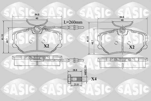 Stabdžių kaladėlių komplektas — SASIC 6210063
