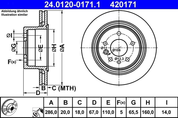 ATE 24.0120-0171.1 Stabdžių diskas