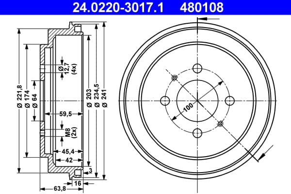 ATE 24.0220-3017.1 Stabdžių būgnas