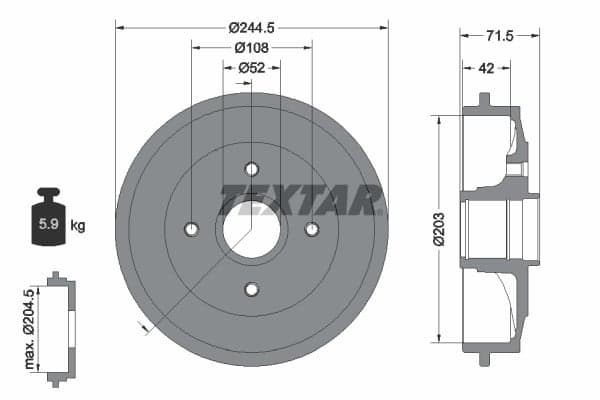 TEXTAR 94026600 Stabdžių būgnas