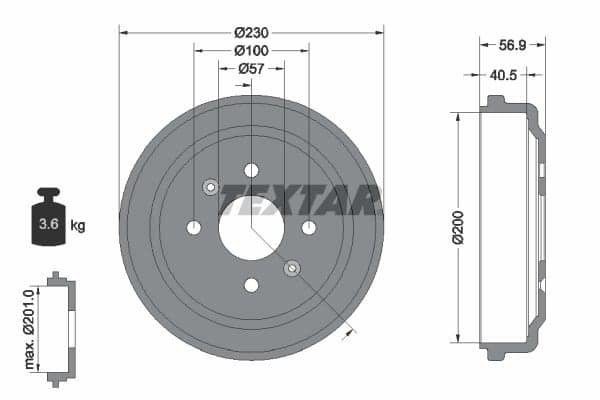 TEXTAR 94032100 Stabdžių būgnas