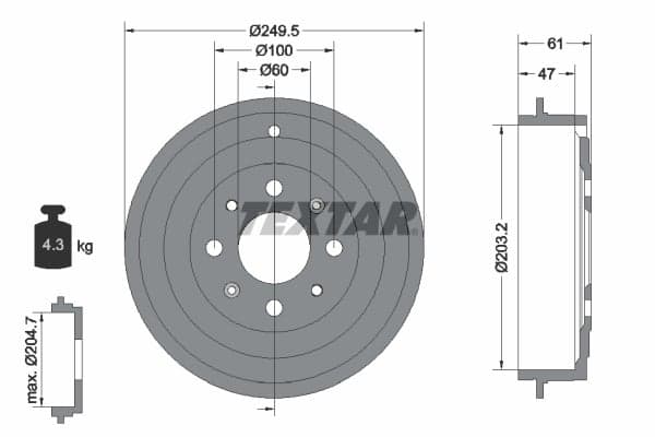 TEXTAR 94034100 Stabdžių būgnas