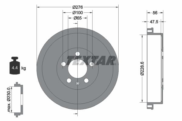 TEXTAR 94044600 Stabdžių būgnas