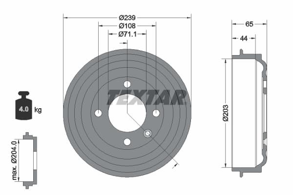TEXTAR 94049500 Stabdžių būgnas