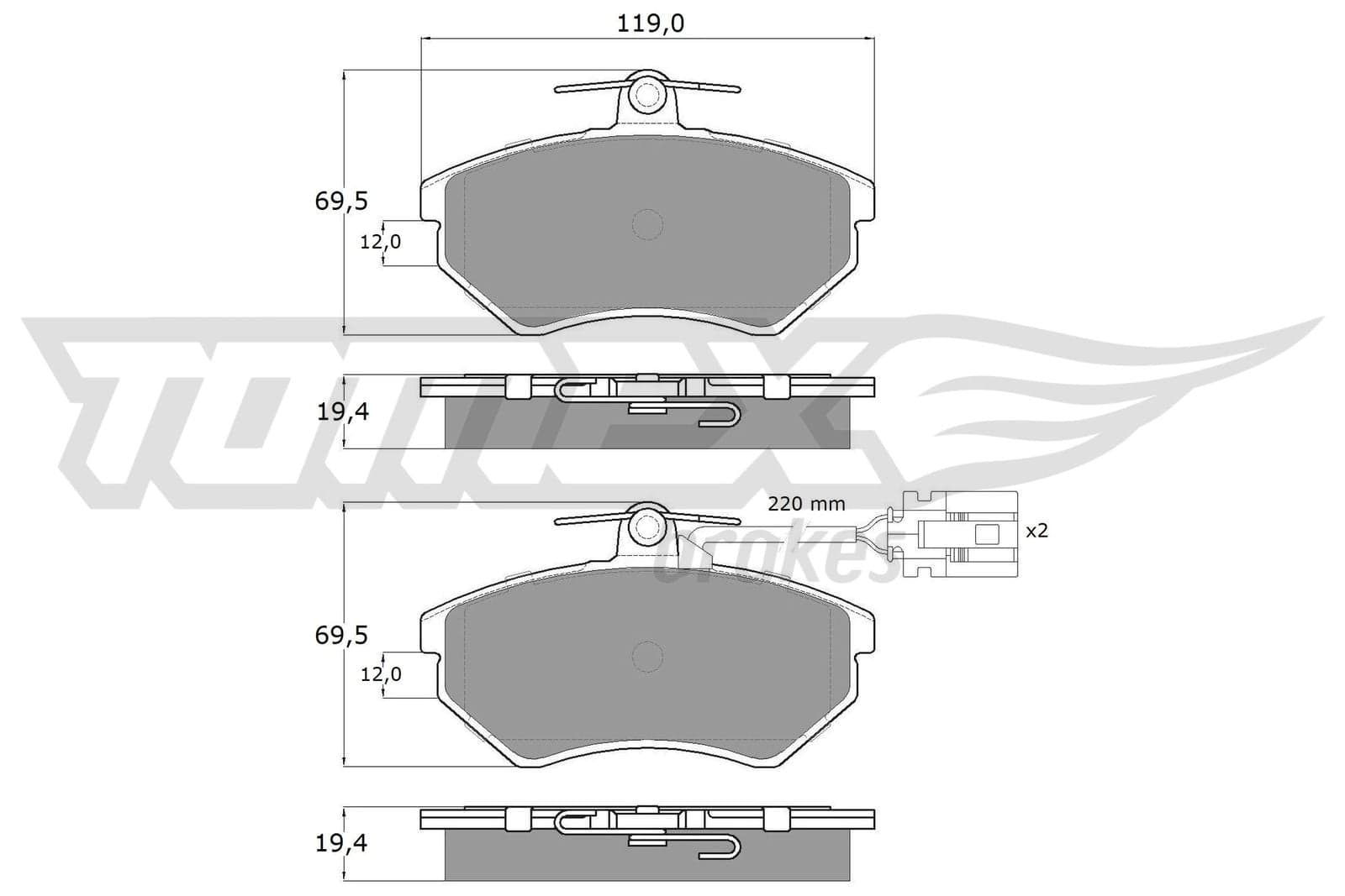Stabdžių kaladėlių komplektas — TOMEX Brakes TX 12-04
