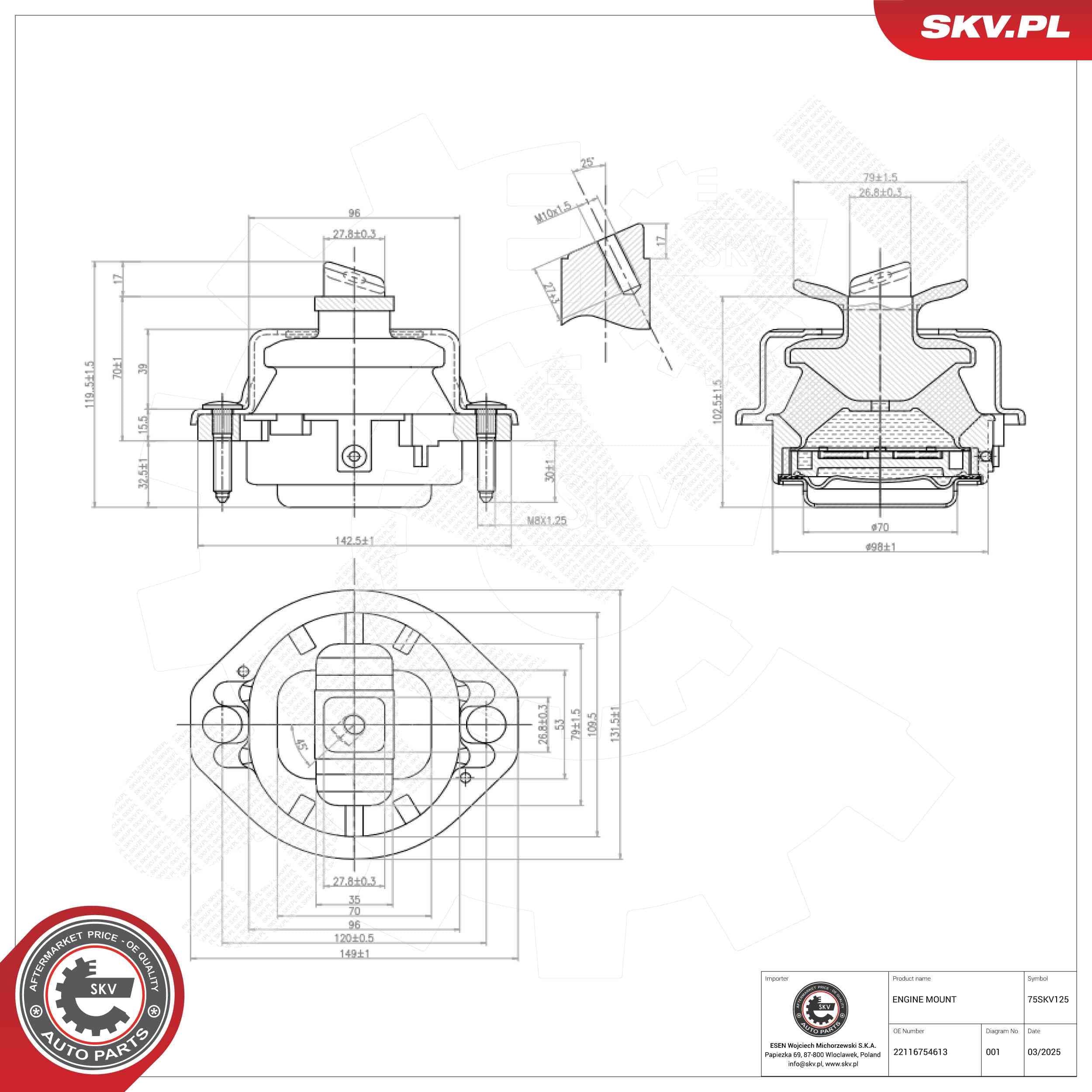ESEN SKV 75SKV125 Variklio pagalvė