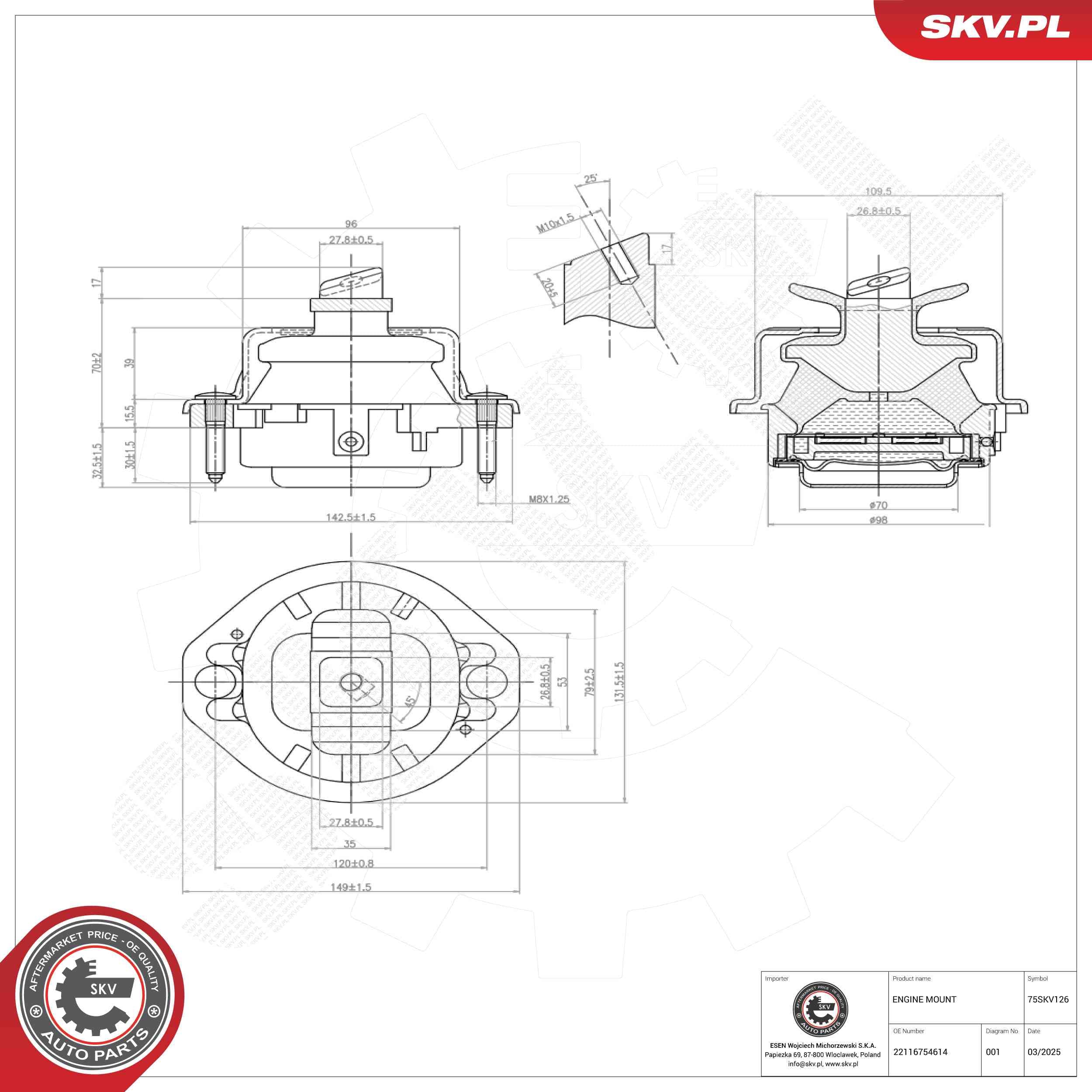 ESEN SKV 75SKV126 Variklio pagalvė