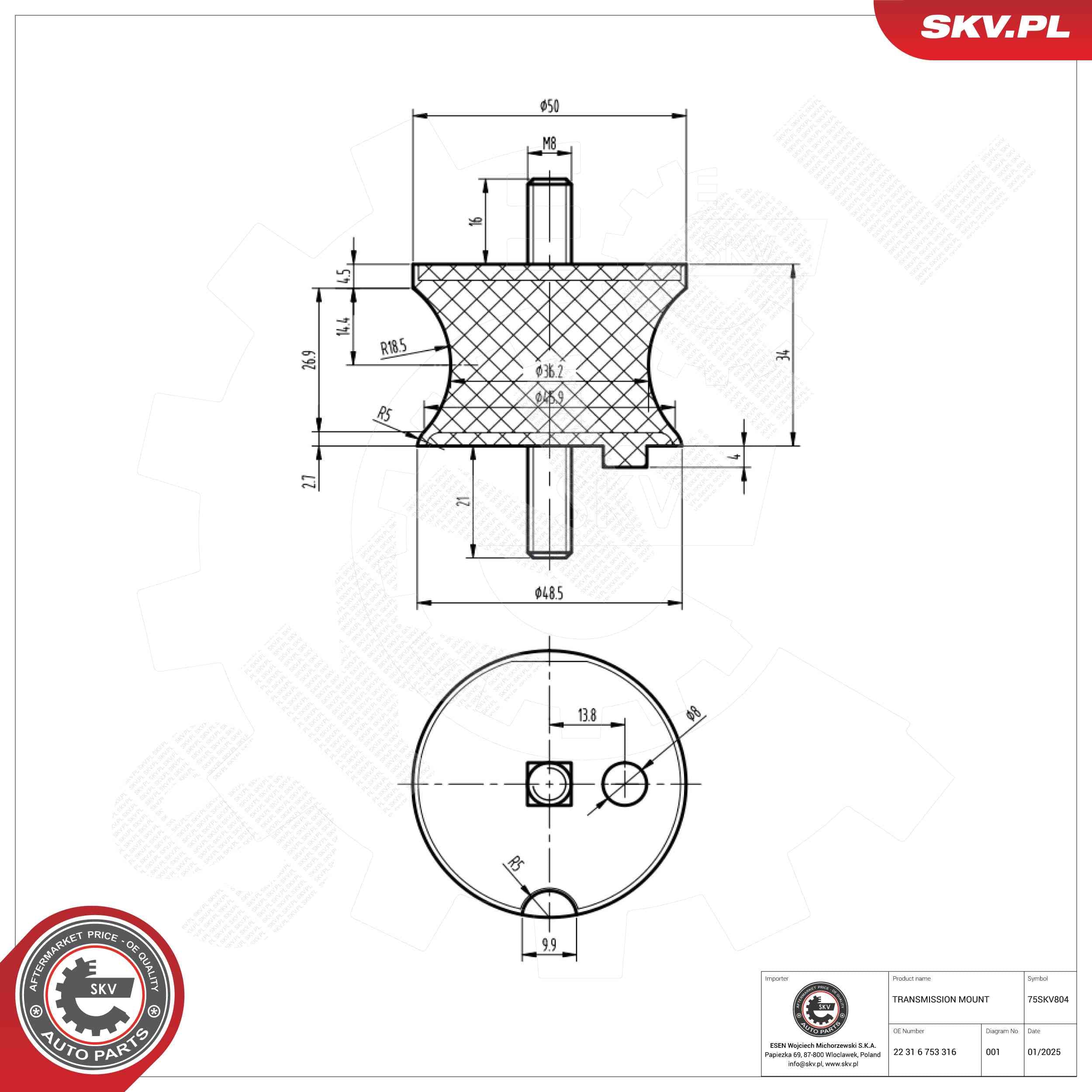 ESEN SKV 75SKV804 Automatinės pavarų dėžės tvirtinimas