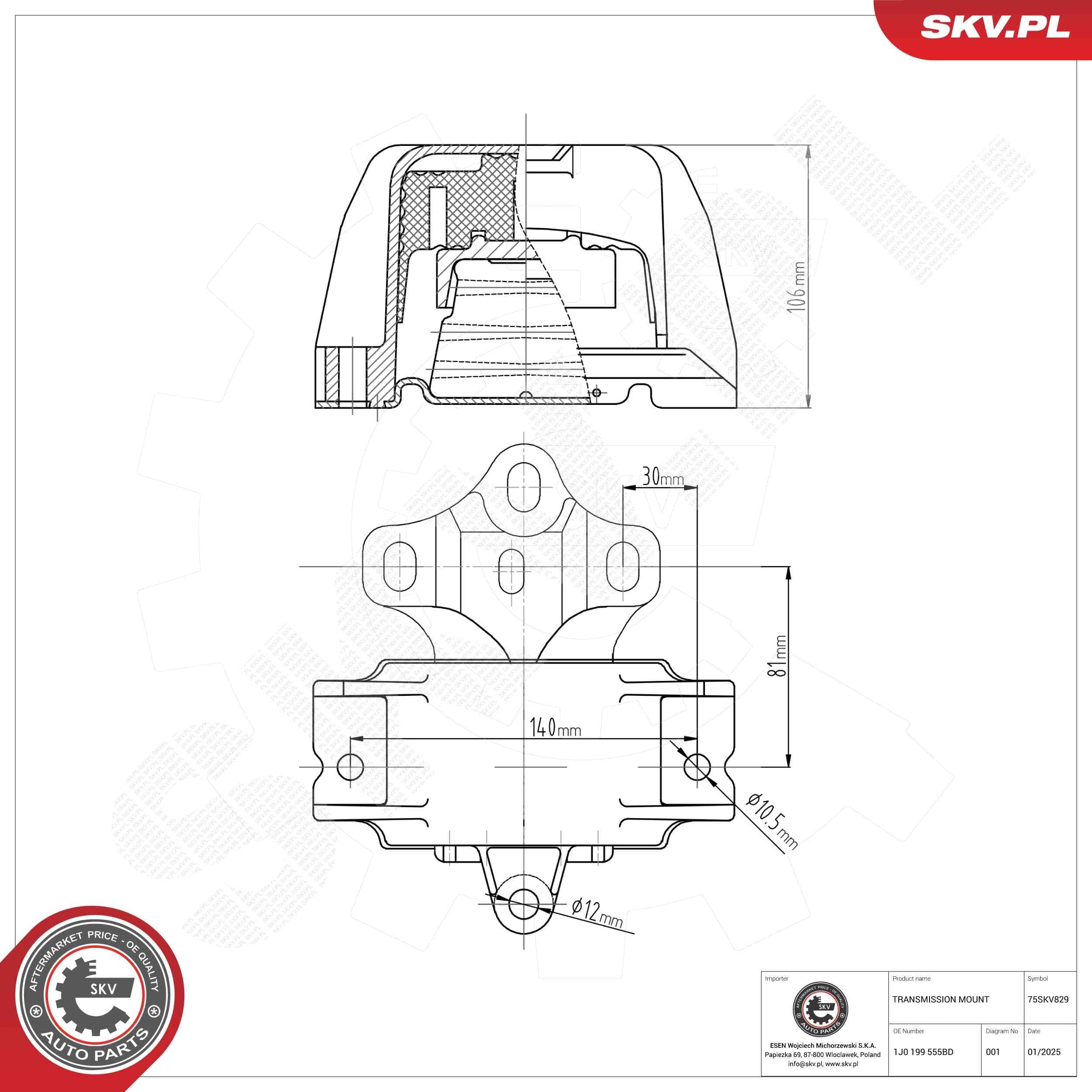 ESEN SKV 75SKV829 Mechaninės pavarų dėžės atrama