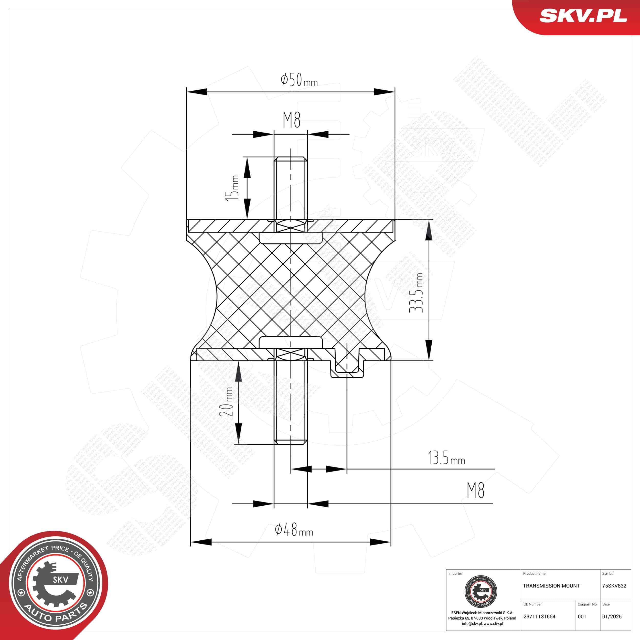 ESEN SKV 75SKV832 Automatinės pavarų dėžės tvirtinimas