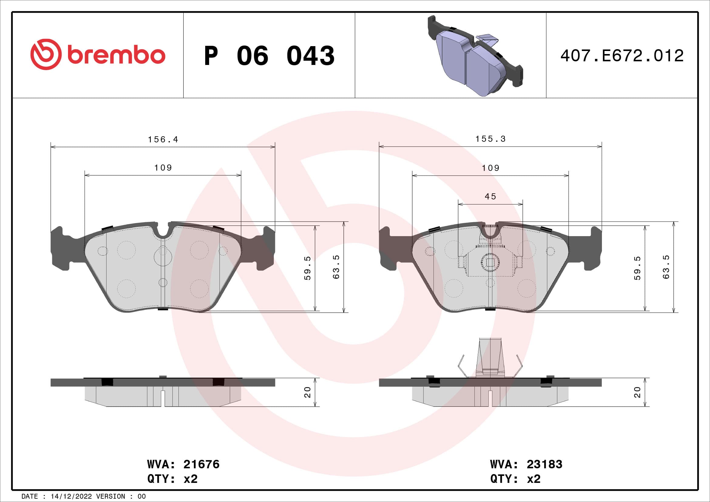 Stabdžių kaladėlių komplektas — BREMBO P 06 043