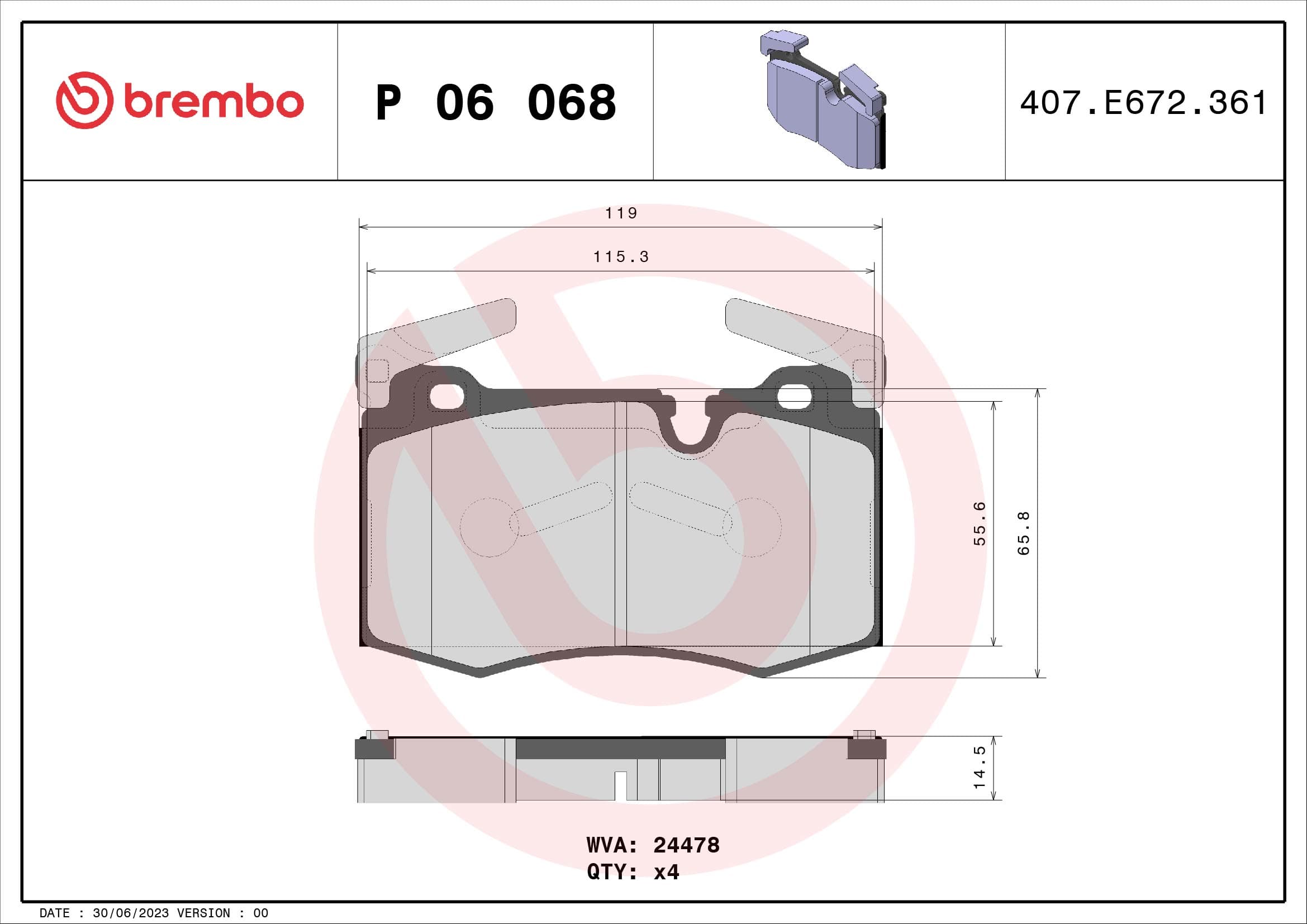Stabdžių kaladėlių komplektas — BREMBO P 06 068