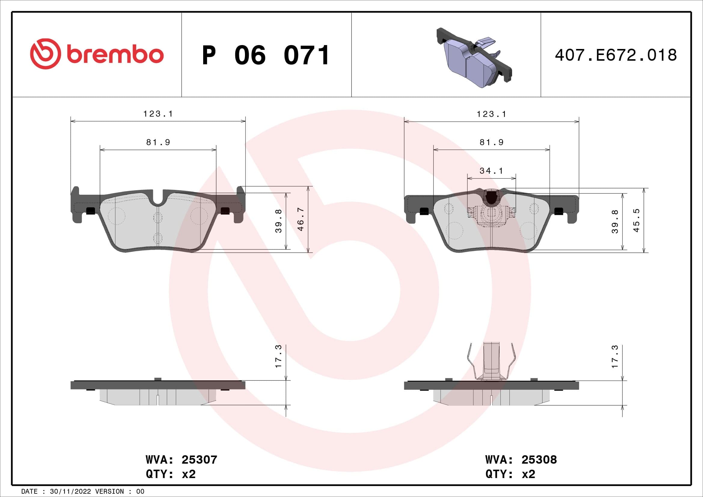 Stabdžių kaladėlių komplektas — BREMBO P 06 071