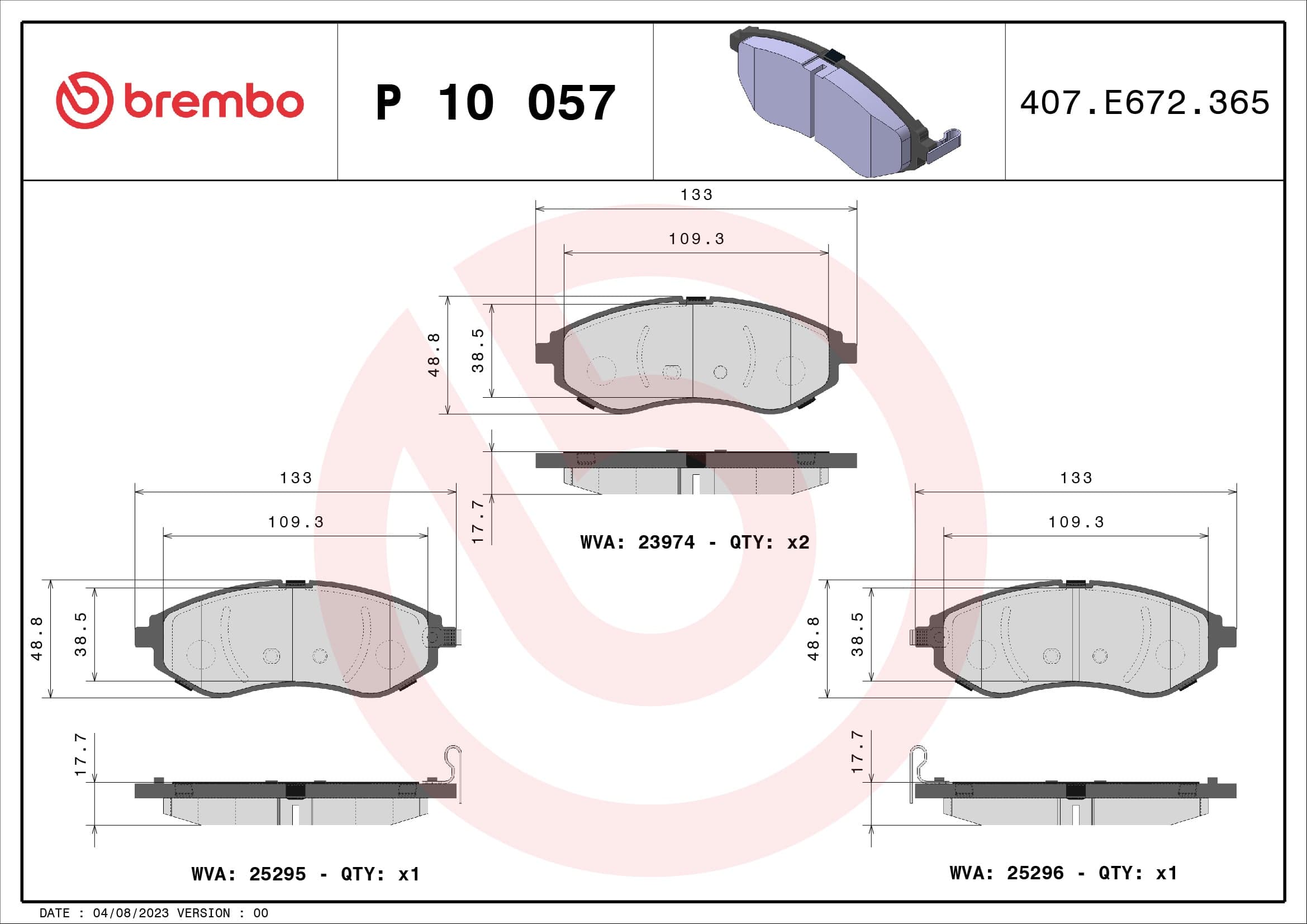 Stabdžių kaladėlių komplektas — BREMBO P 10 057