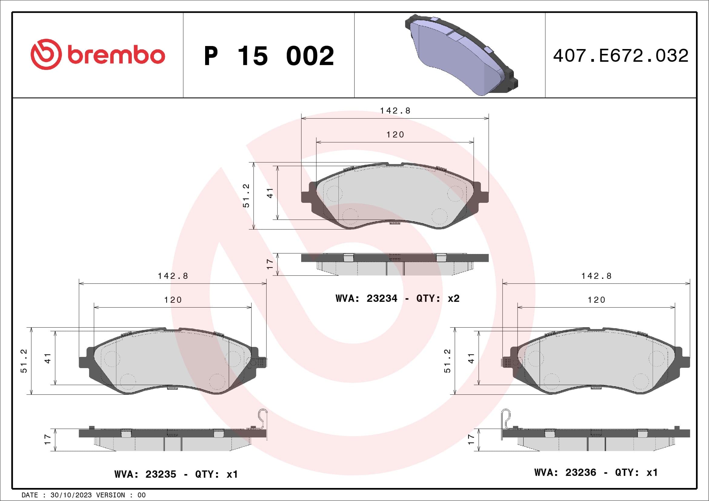 Stabdžių kaladėlių komplektas — BREMBO P 15 002
