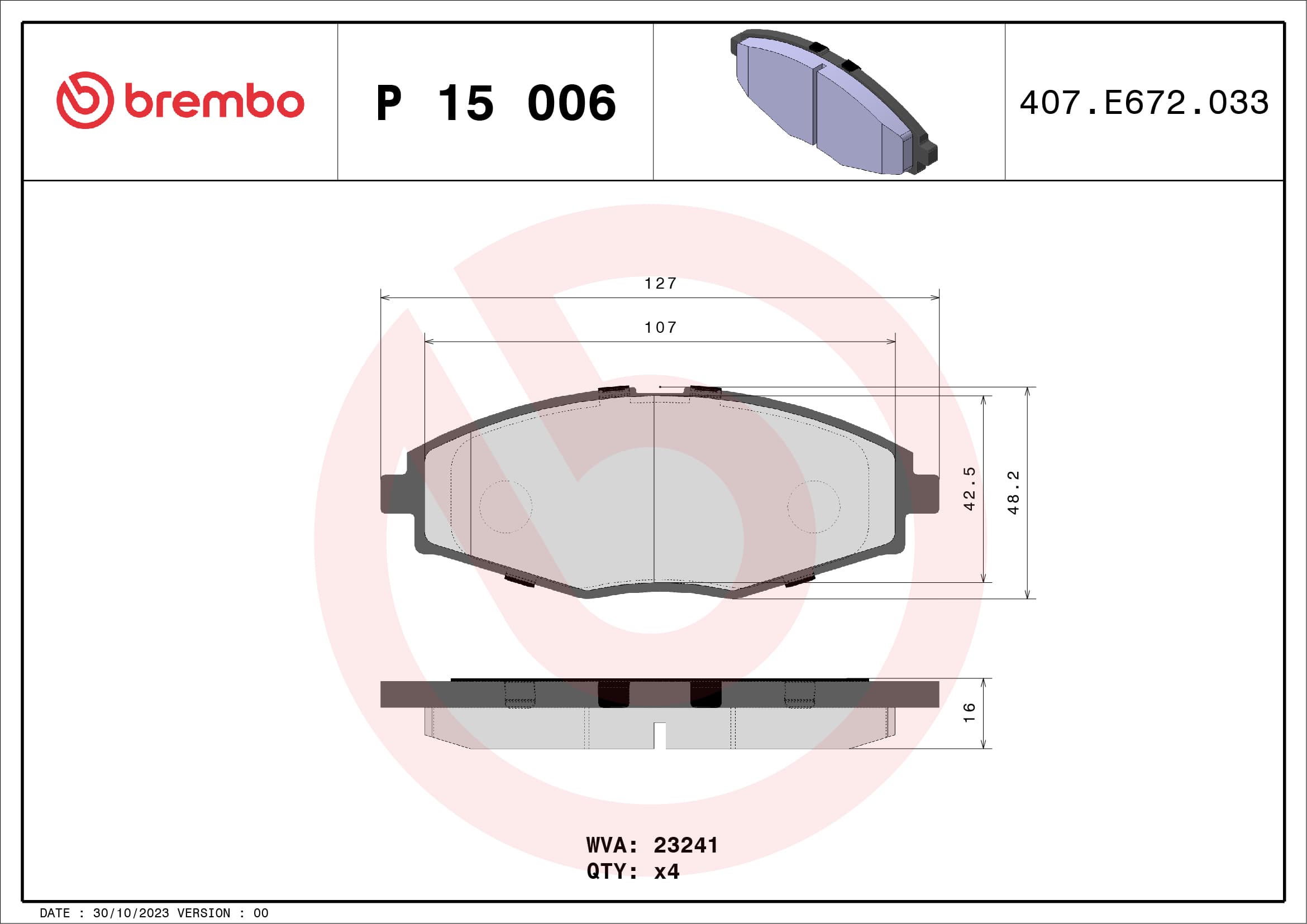 Stabdžių kaladėlių komplektas — BREMBO P 15 006
