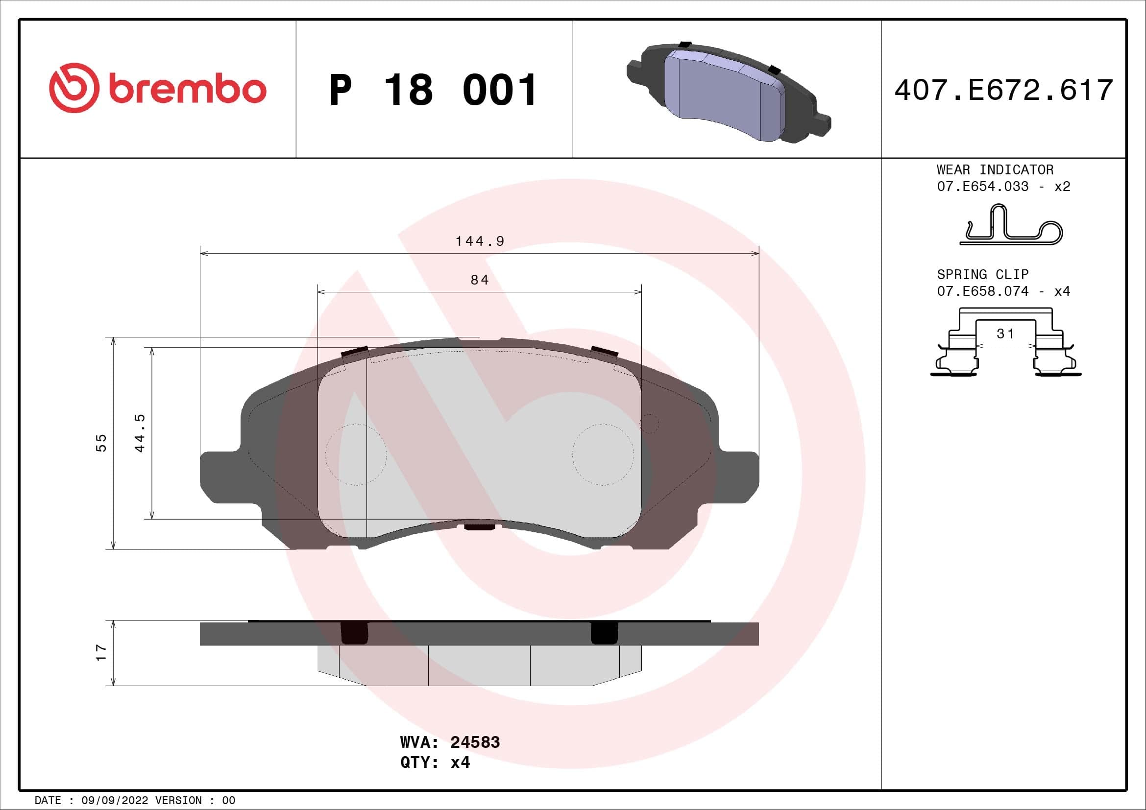 Stabdžių kaladėlių komplektas — BREMBO P 18 001
