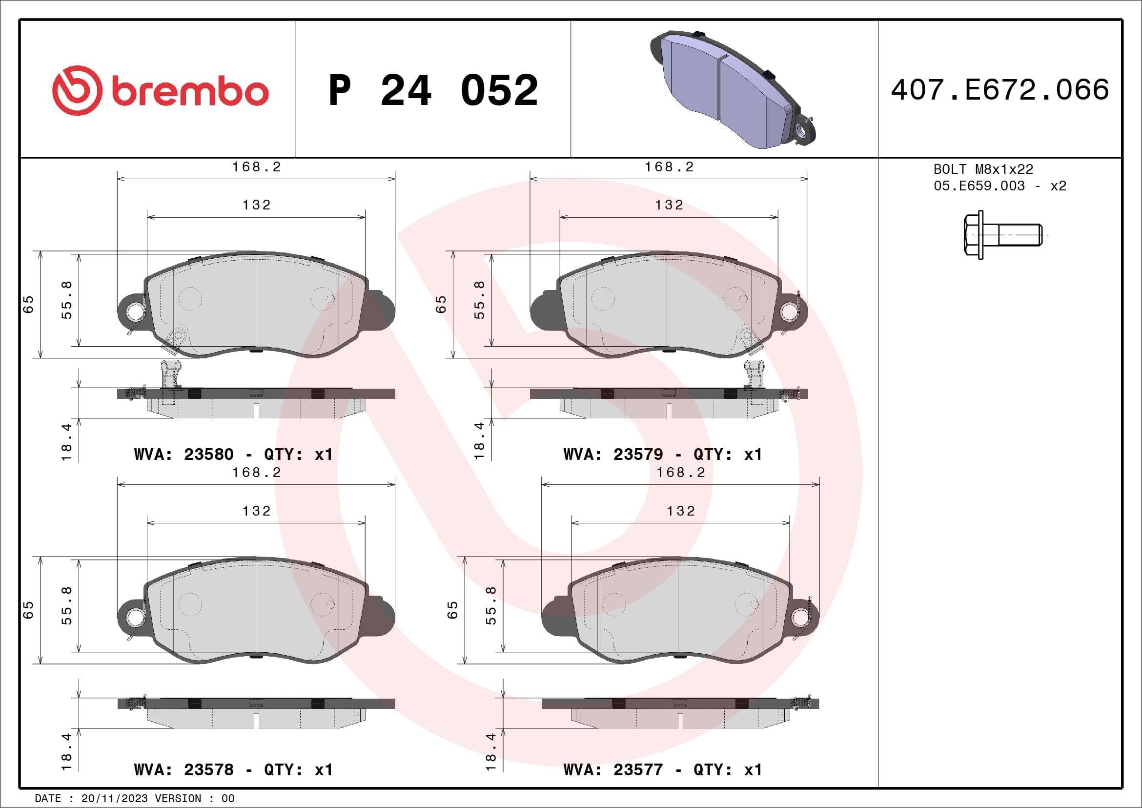 Stabdžių kaladėlių komplektas — BREMBO P 24 052