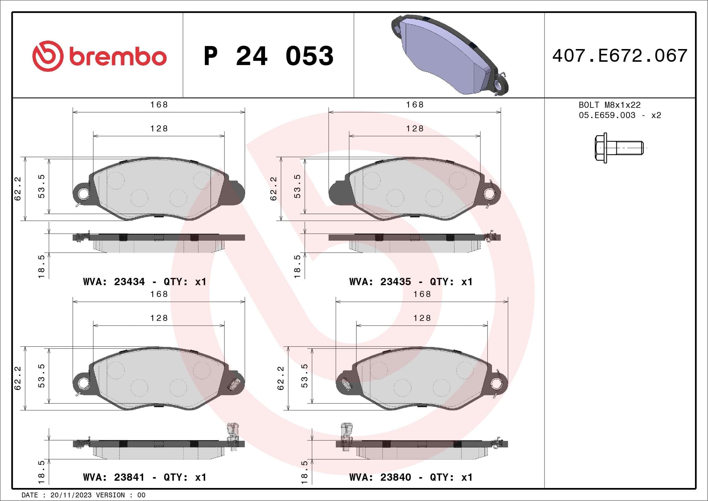 Stabdžių kaladėlių komplektas — BREMBO P 24 053