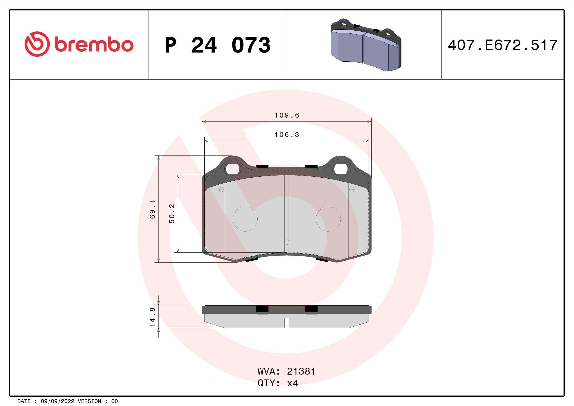 Stabdžių kaladėlių komplektas — BREMBO P 24 073