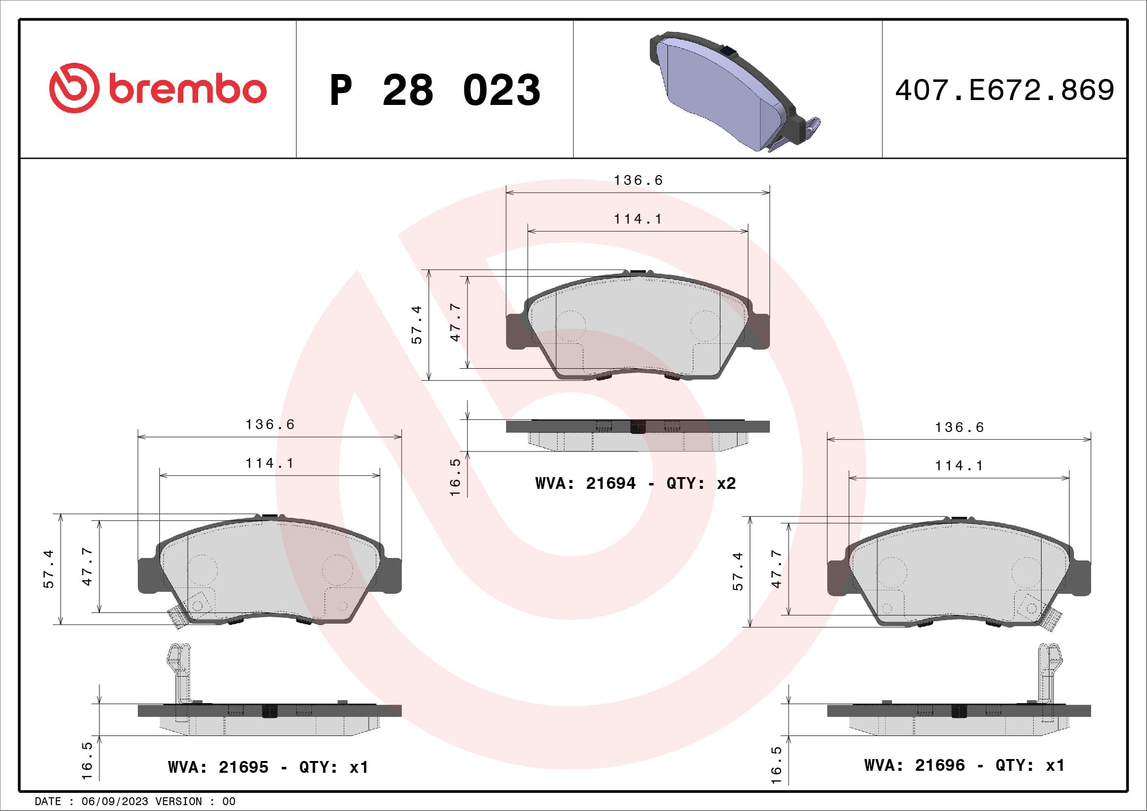 Stabdžių kaladėlių komplektas — BREMBO P 28 023