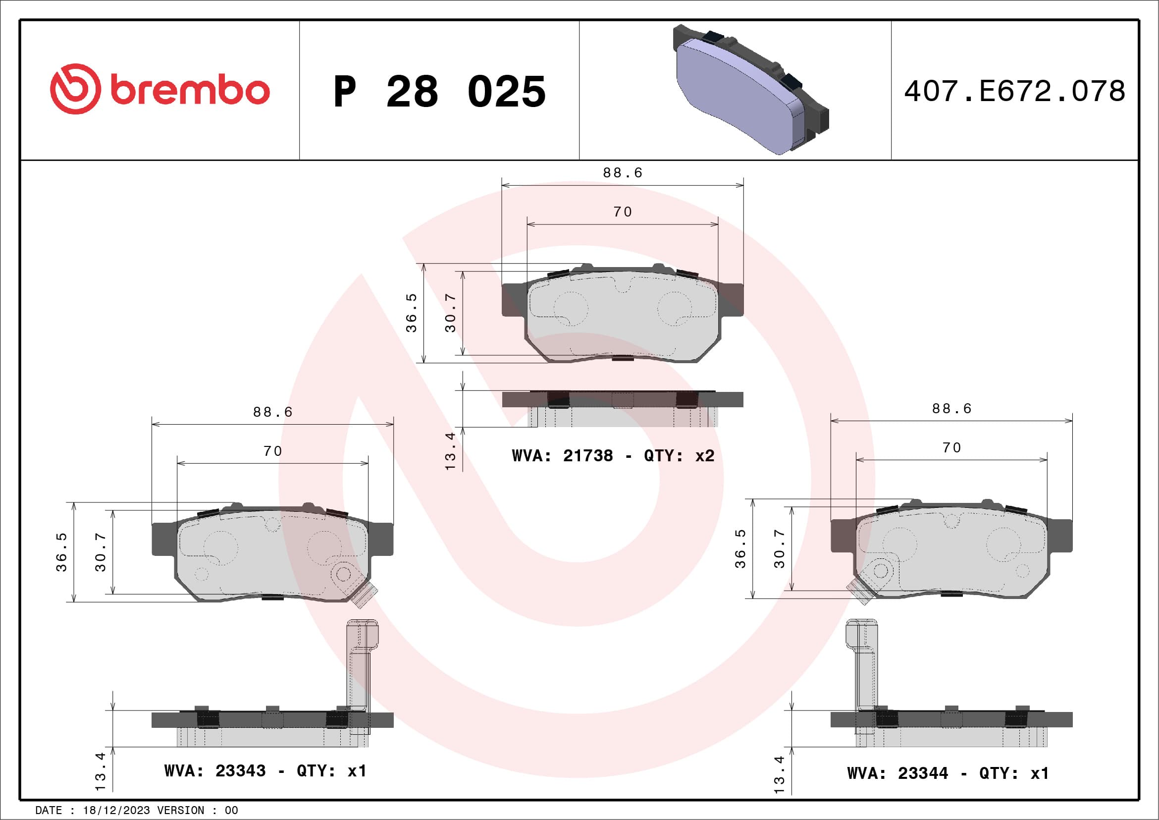 Stabdžių kaladėlių komplektas — BREMBO P 28 025
