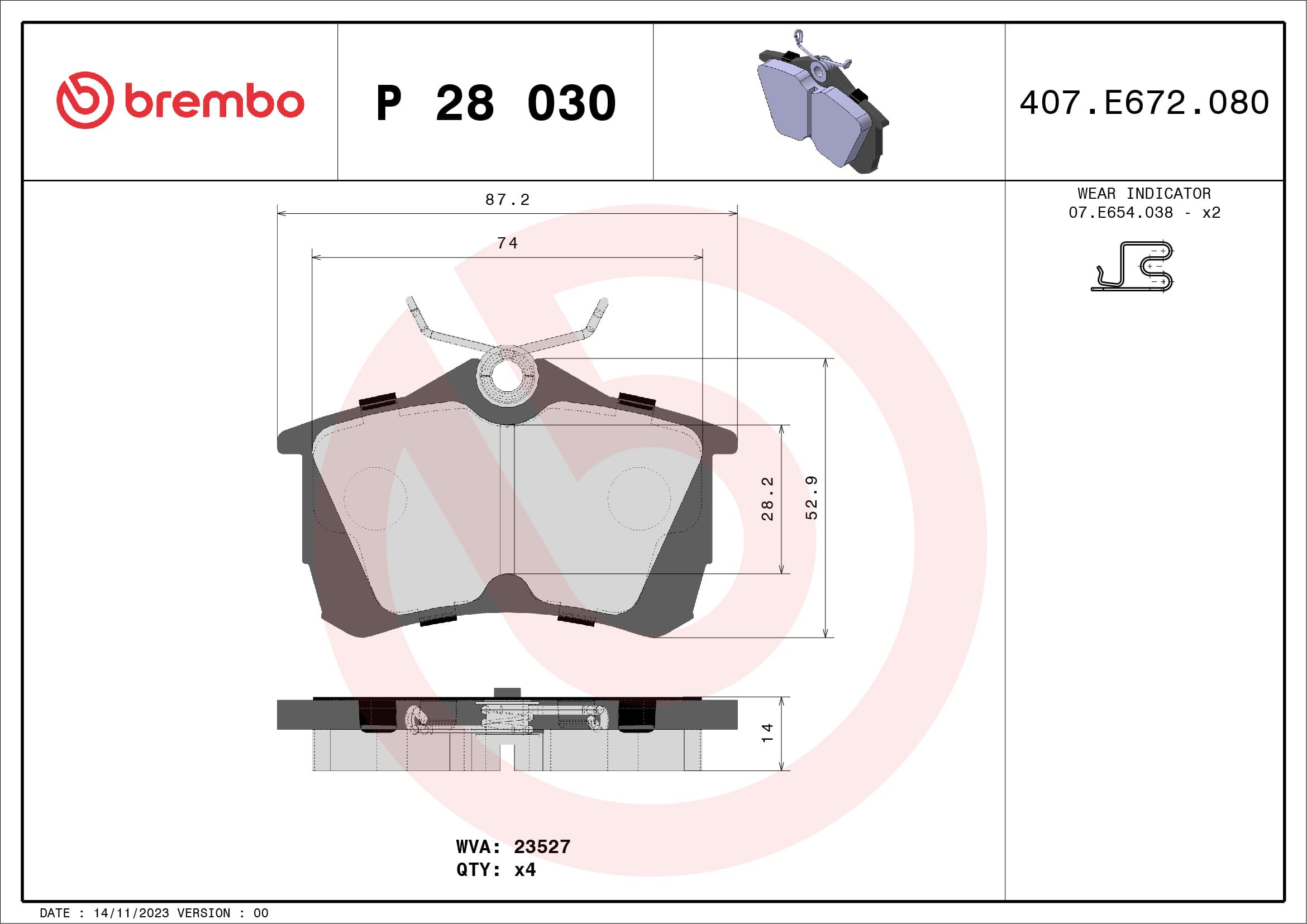 Stabdžių kaladėlių komplektas — BREMBO P 28 030