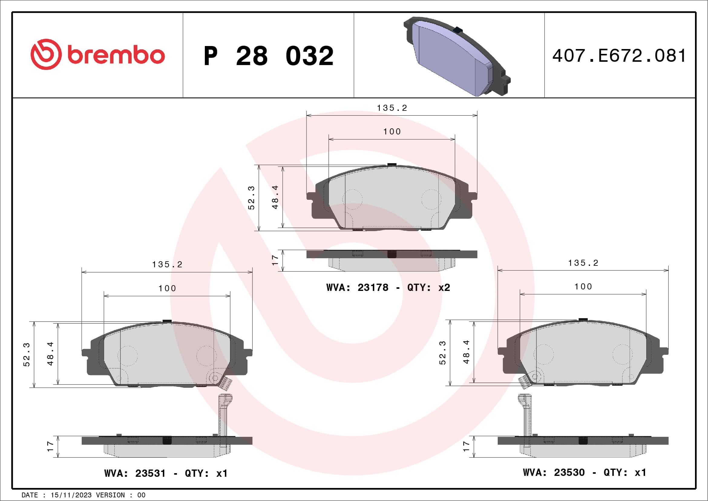 Stabdžių kaladėlių komplektas — BREMBO P 28 032