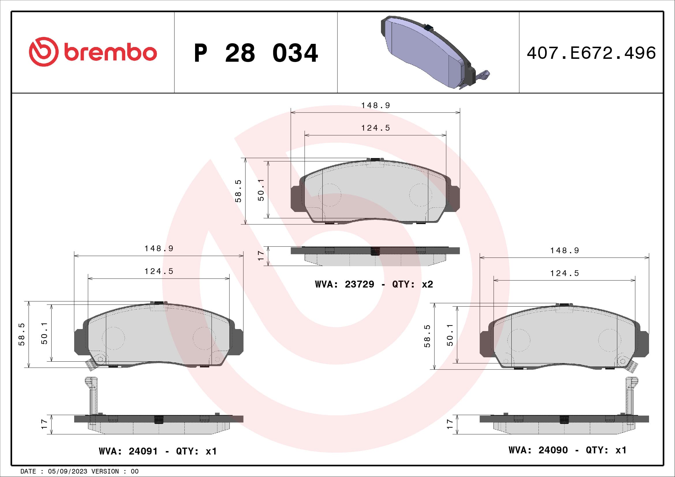Stabdžių kaladėlių komplektas — BREMBO P 28 034