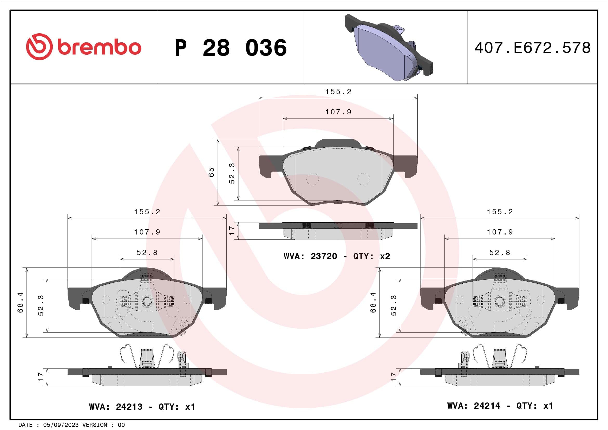 Stabdžių kaladėlių komplektas — BREMBO P 28 036