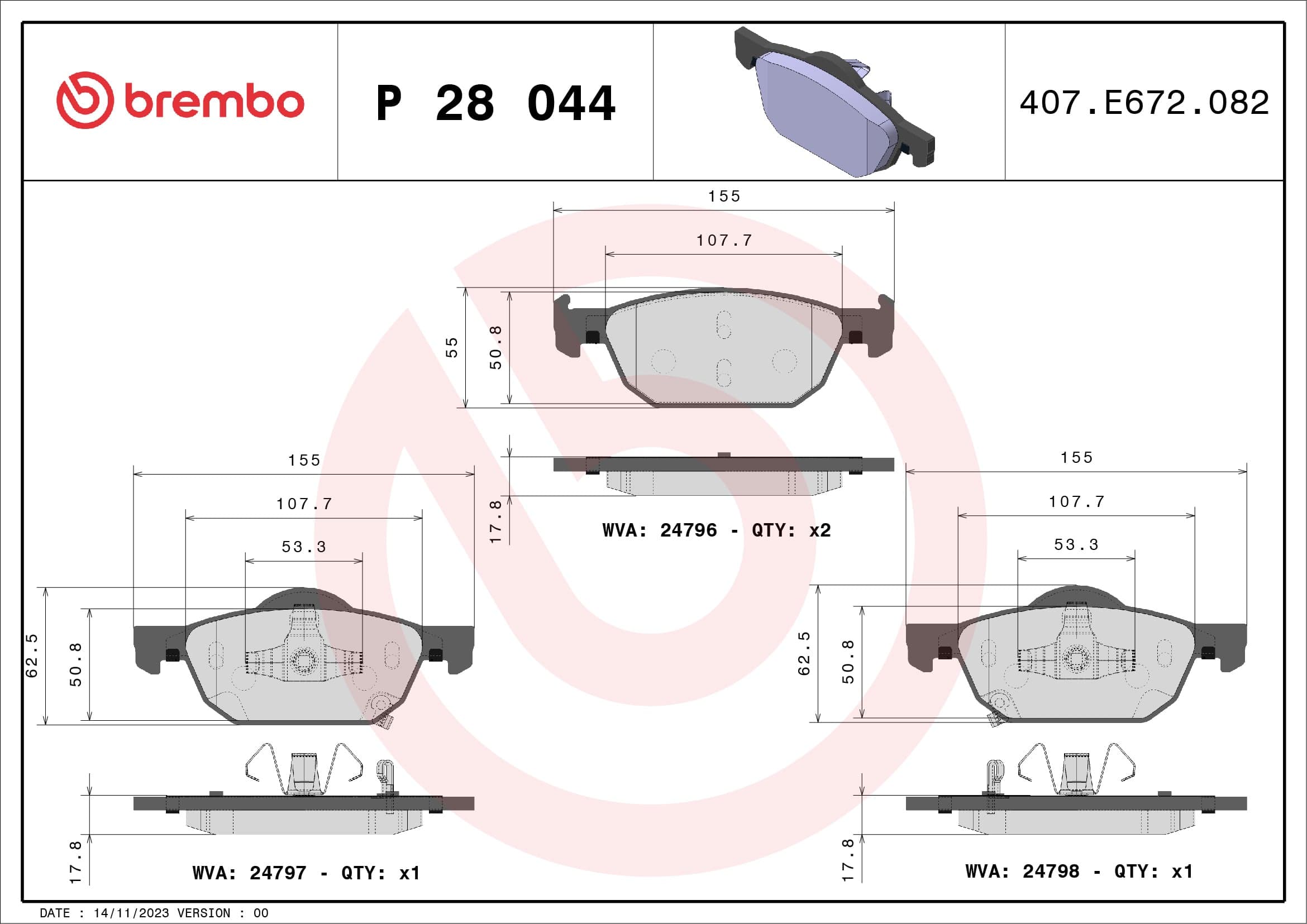 Stabdžių kaladėlių komplektas — BREMBO P 28 044