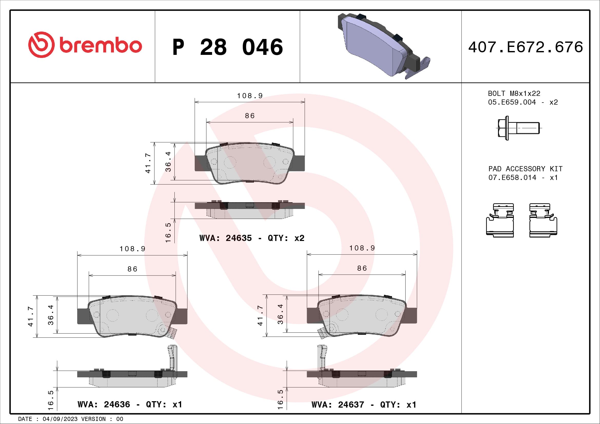 Stabdžių kaladėlių komplektas — BREMBO P 28 046