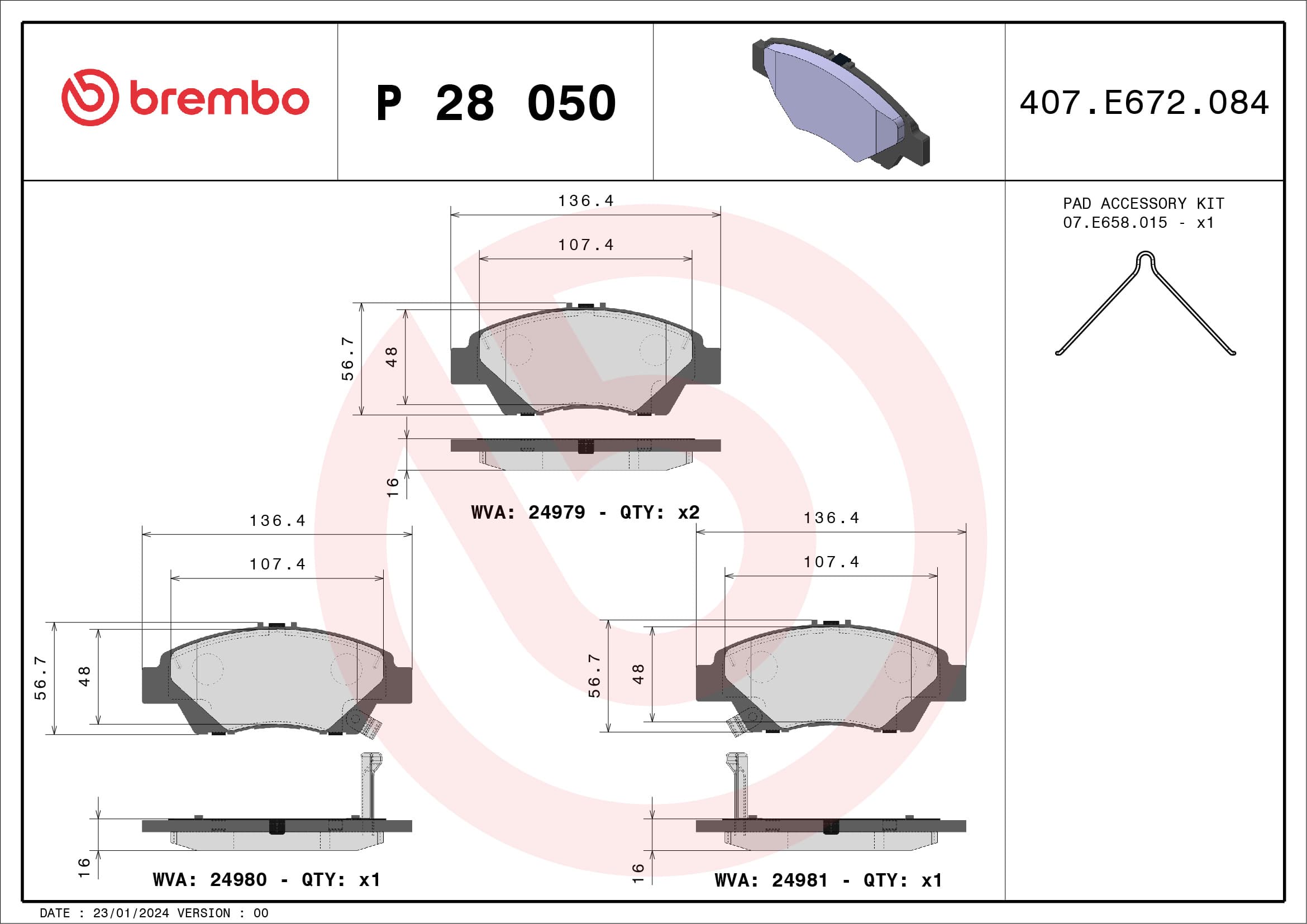 Stabdžių kaladėlių komplektas — BREMBO P 28 050