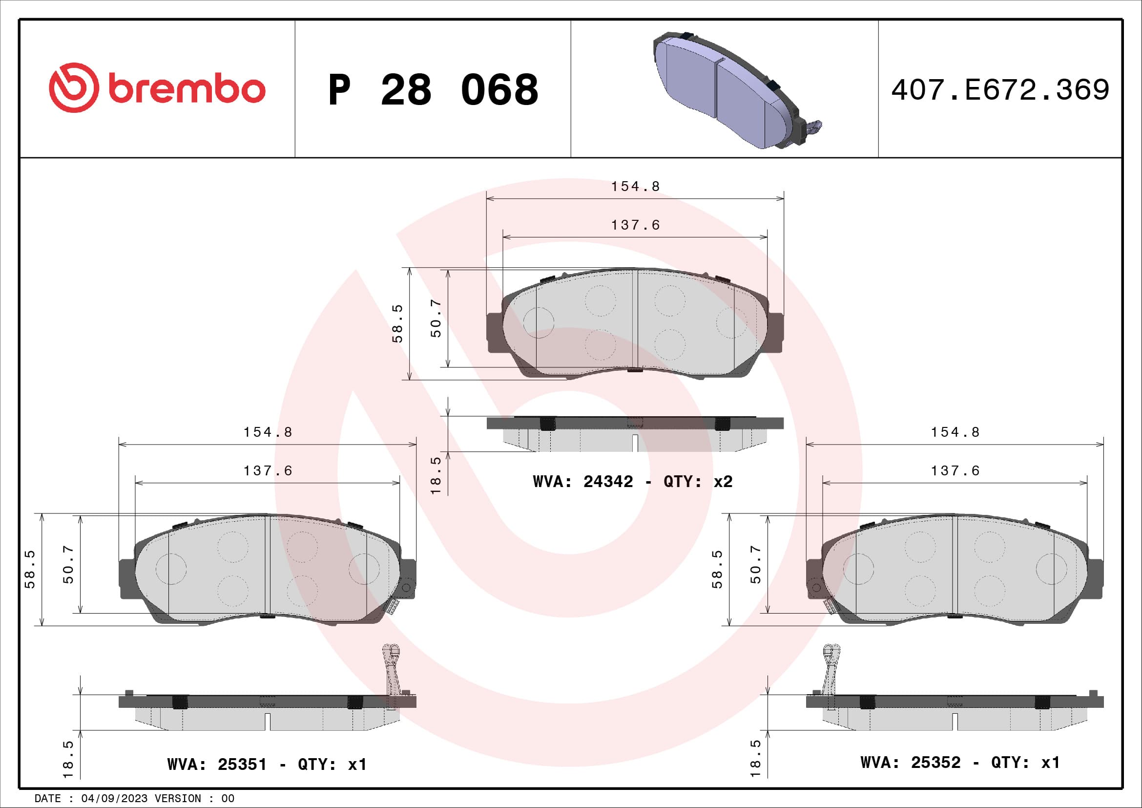 Stabdžių kaladėlių komplektas — BREMBO P 28 068