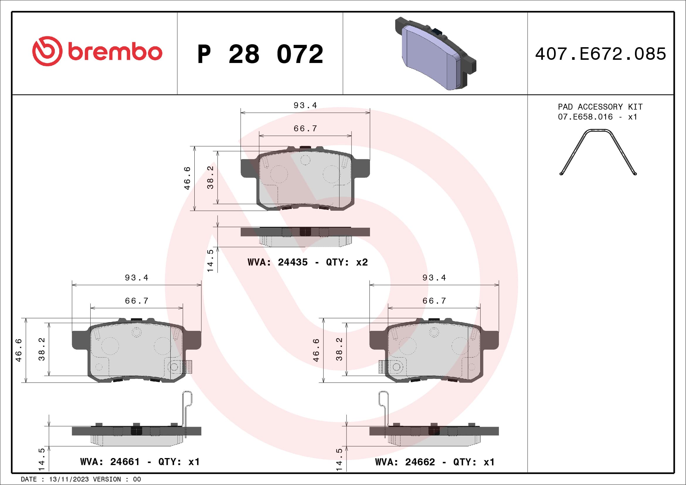 Stabdžių kaladėlių komplektas — BREMBO P 28 072