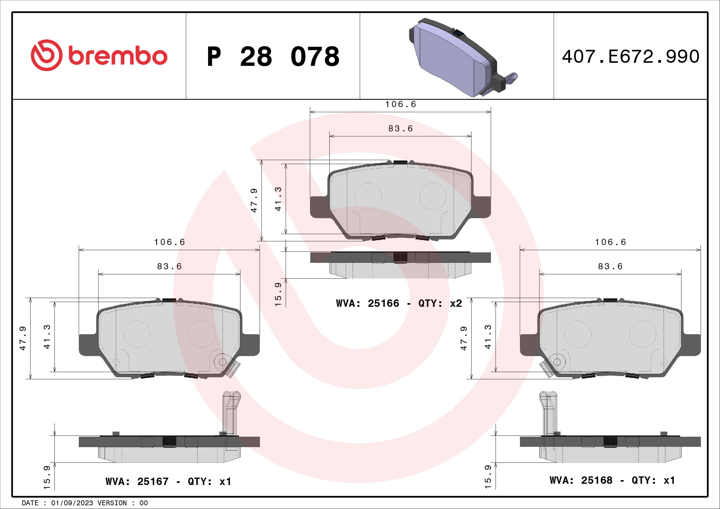 Stabdžių kaladėlių komplektas — BREMBO P 28 078