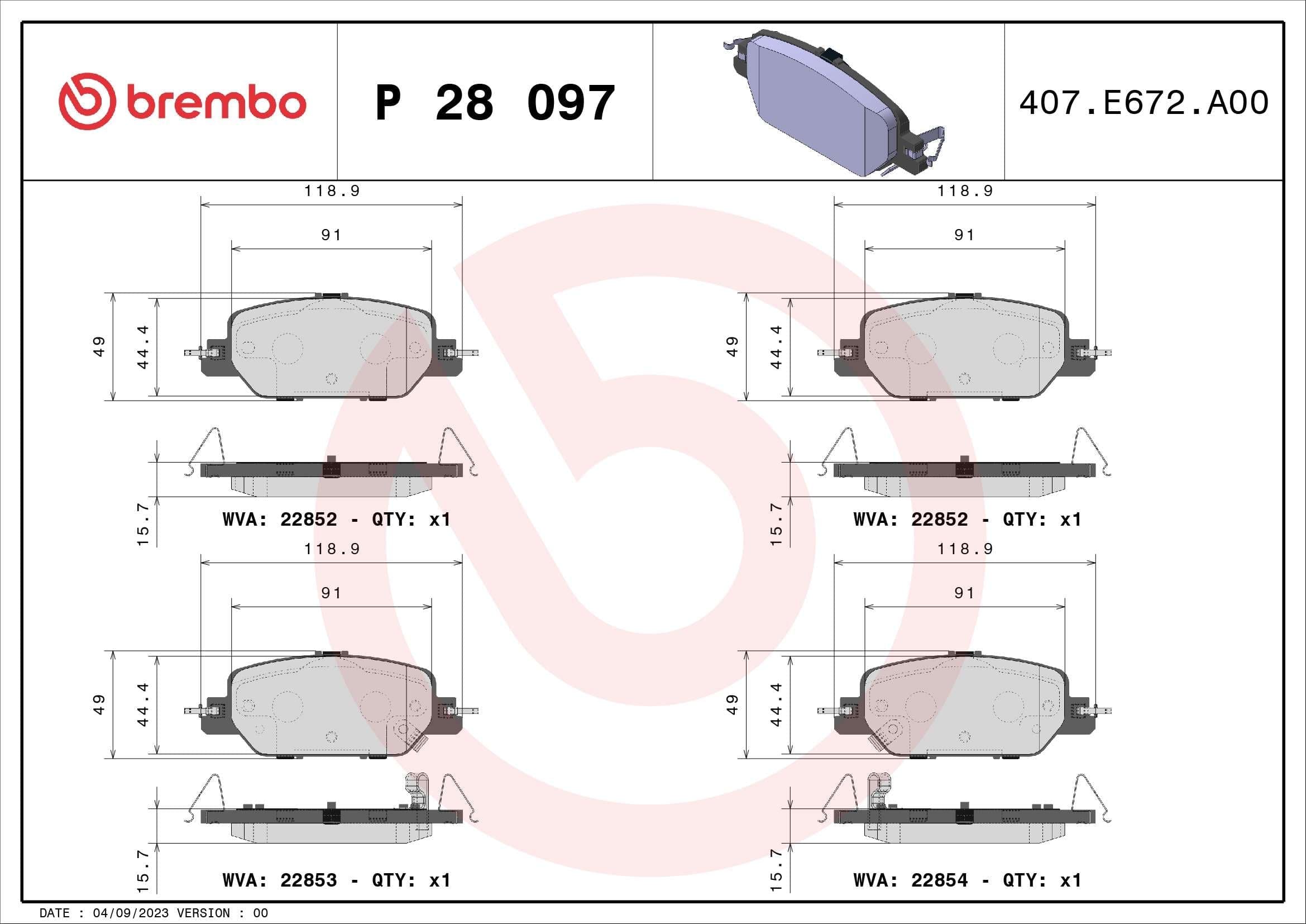 Stabdžių kaladėlių komplektas — BREMBO P 28 097