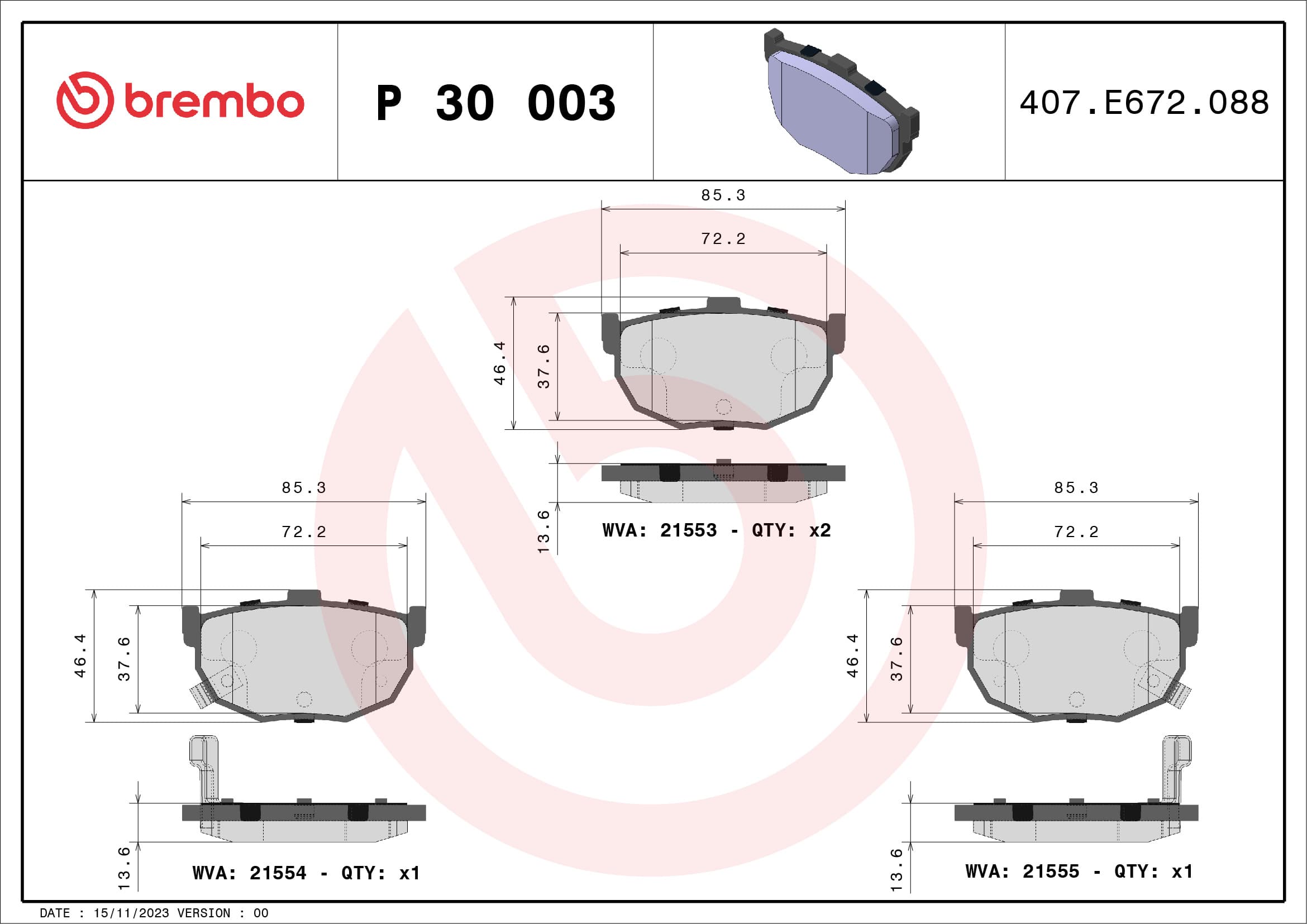 Stabdžių kaladėlių komplektas — BREMBO P 30 003