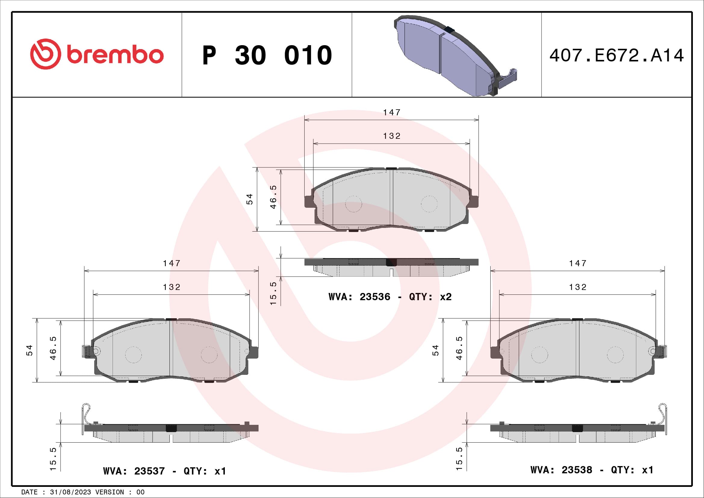 Stabdžių kaladėlių komplektas — BREMBO P 30 010