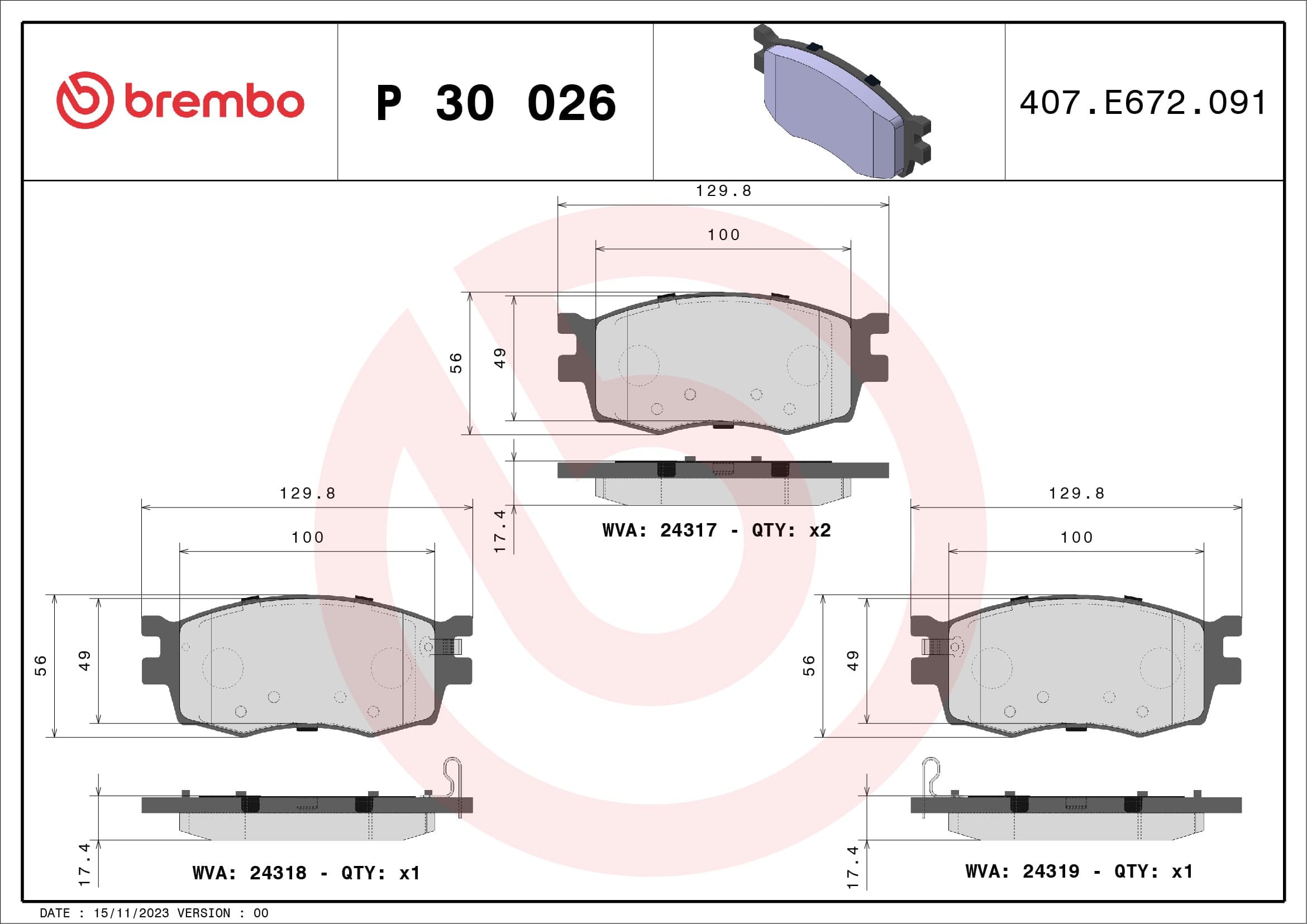 Stabdžių kaladėlių komplektas — BREMBO P 30 026