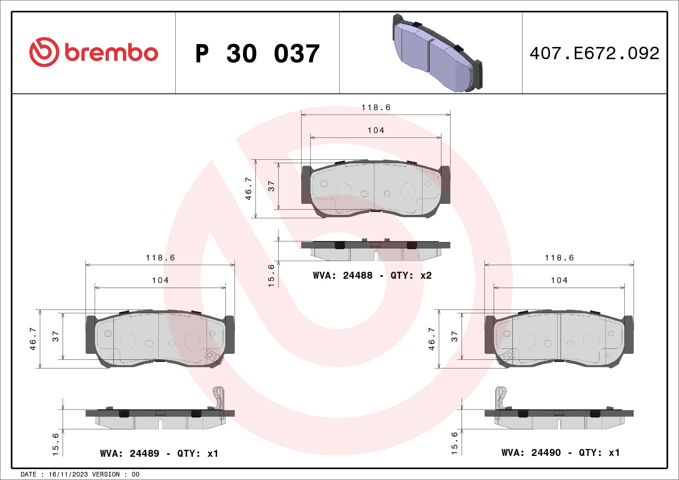 Stabdžių kaladėlių komplektas — BREMBO P 30 037