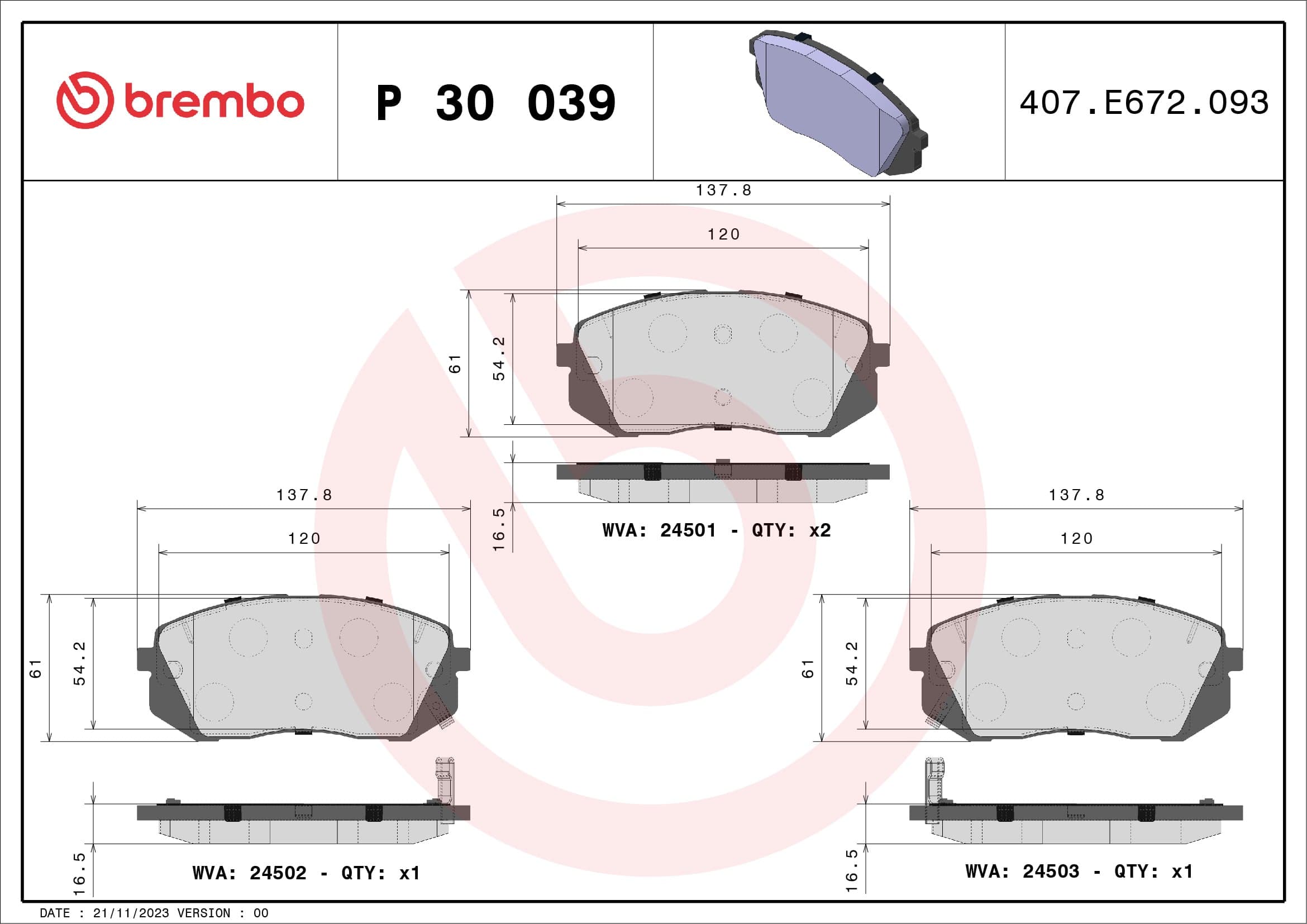 Stabdžių kaladėlių komplektas — BREMBO P 30 039