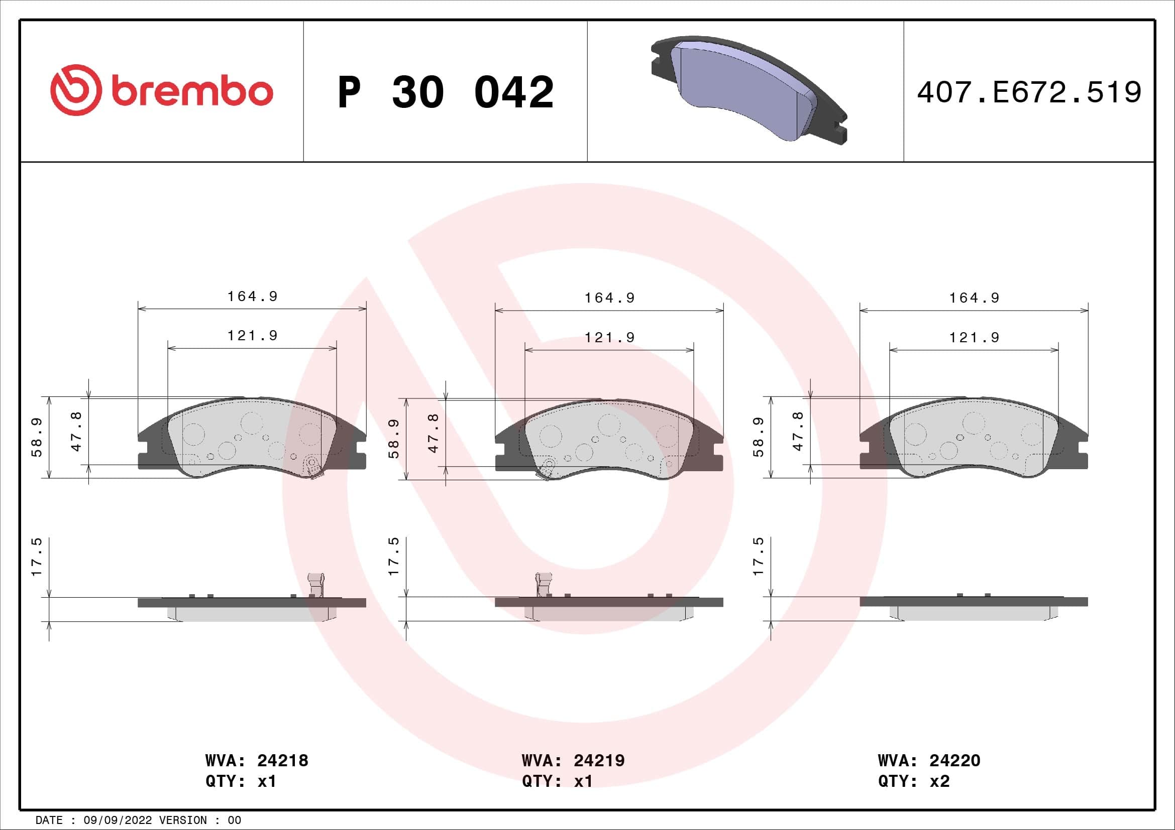 Stabdžių kaladėlių komplektas — BREMBO P 30 042