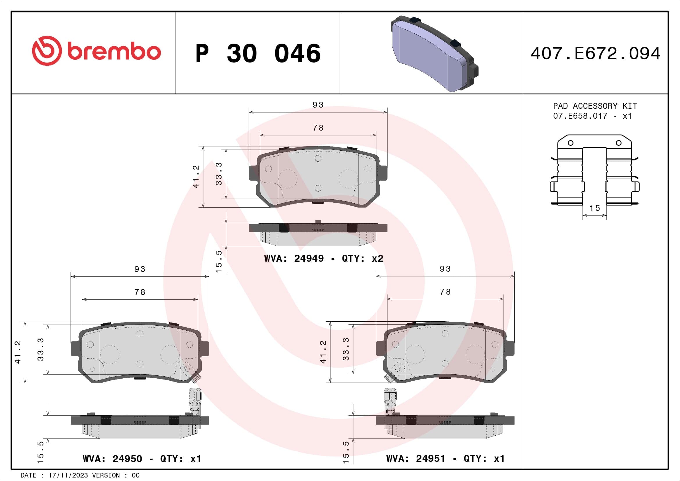 Stabdžių kaladėlių komplektas — BREMBO P 30 046