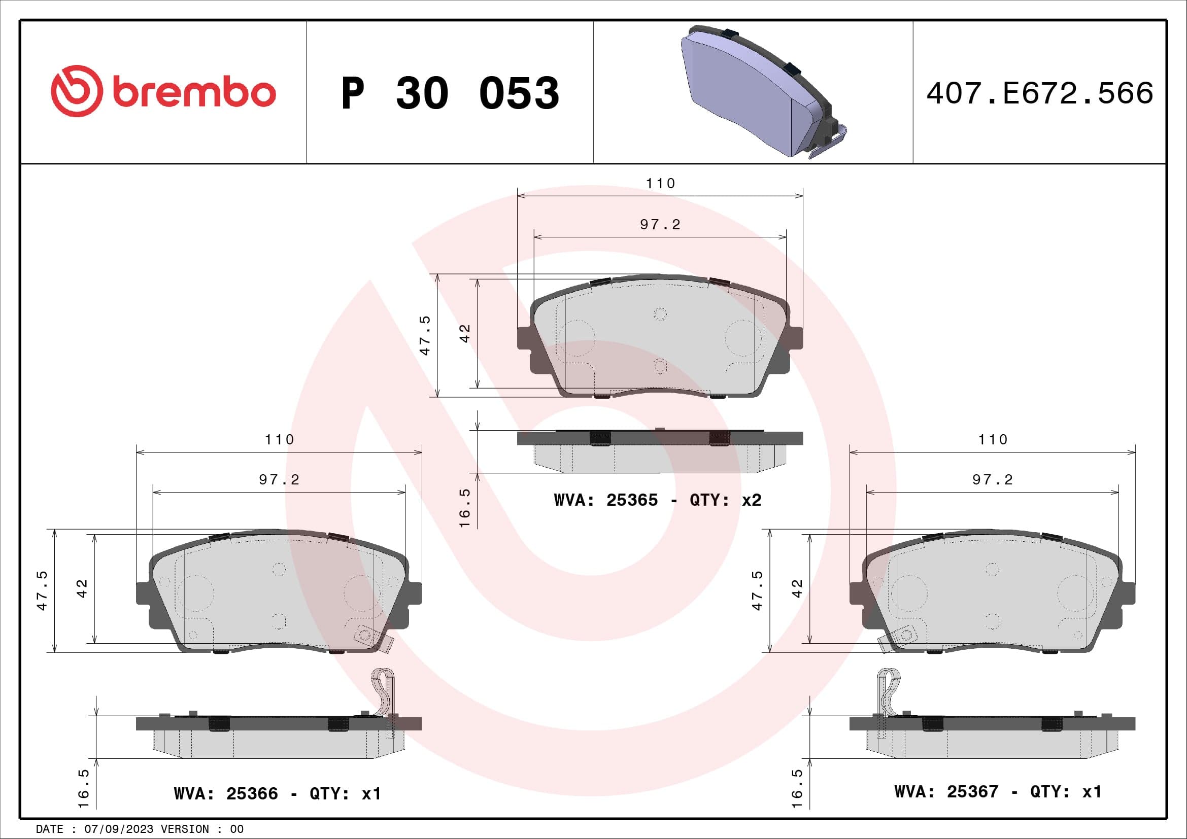 Stabdžių kaladėlių komplektas — BREMBO P 30 053