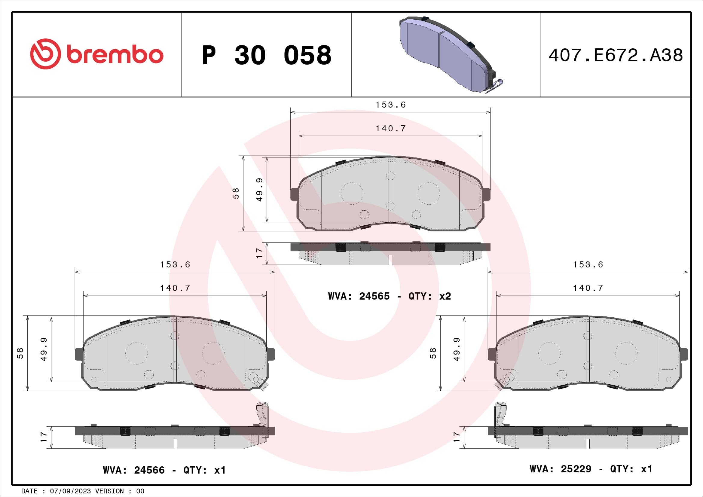 Stabdžių kaladėlių komplektas — BREMBO P 30 058