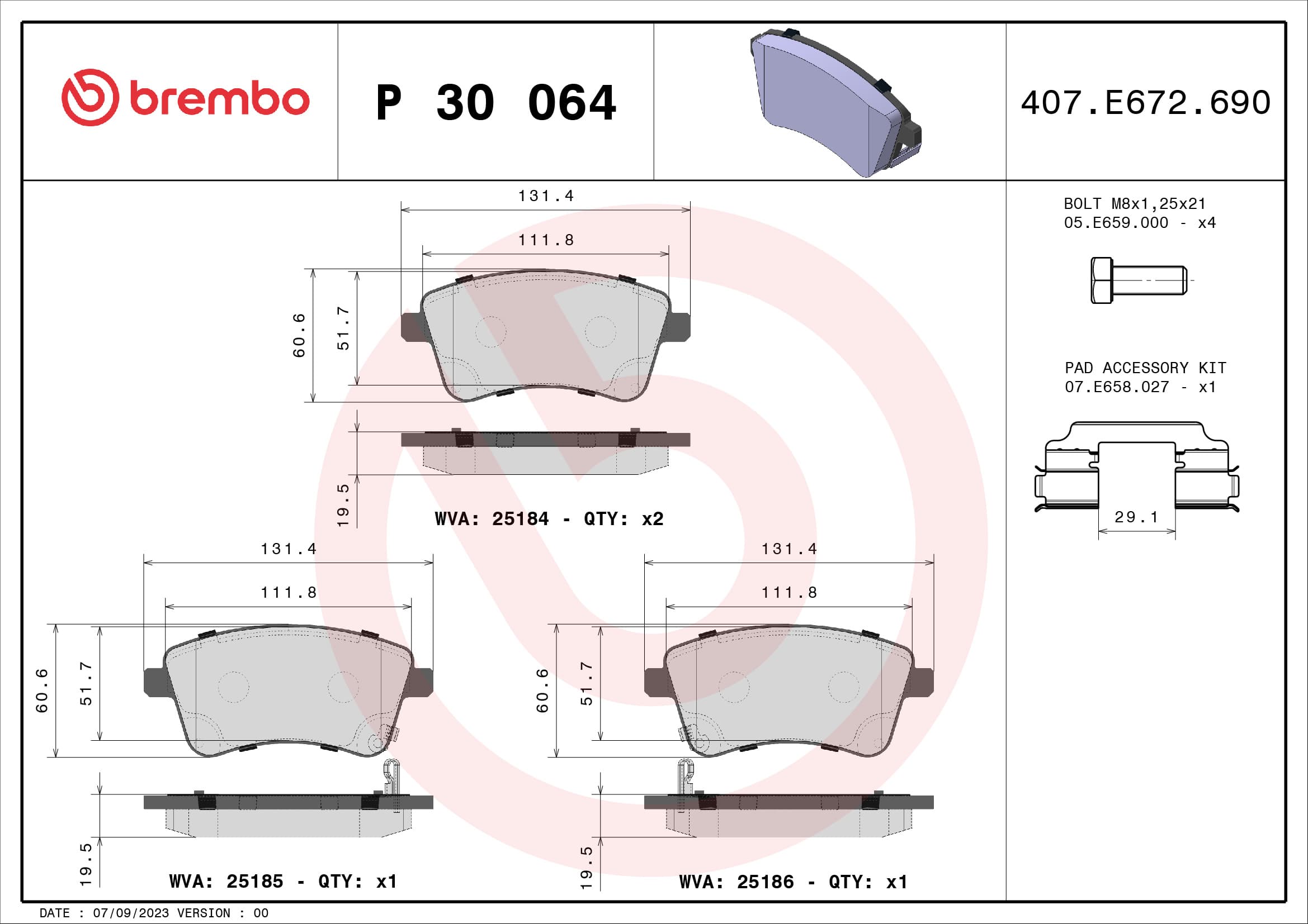 Stabdžių kaladėlių komplektas — BREMBO P 30 064