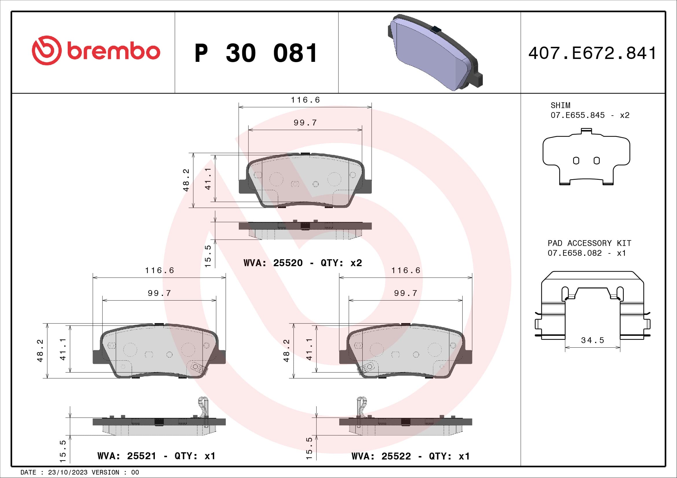 BREMBO P 30 081 Stabdžių kaladėlių komplektas