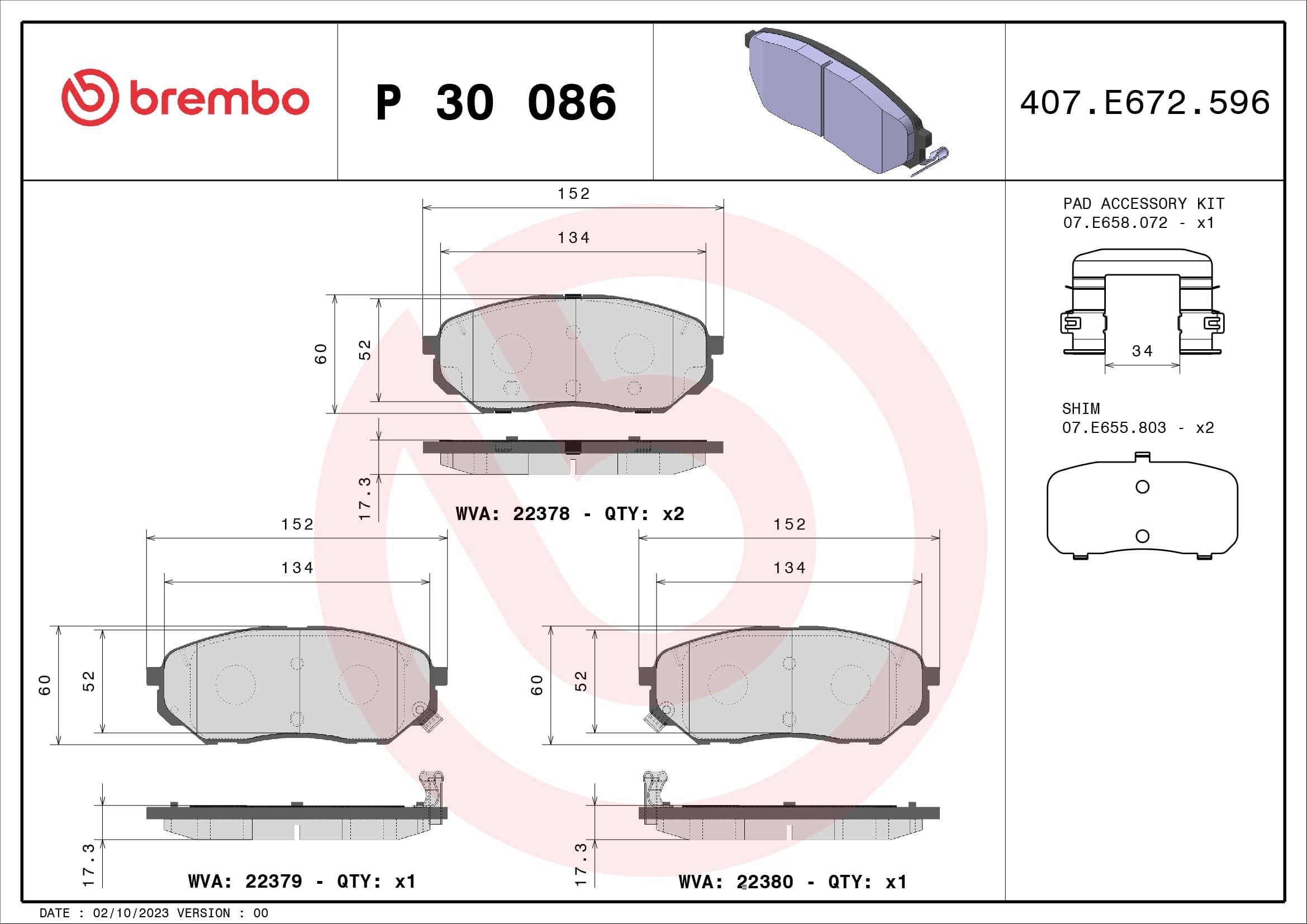 Stabdžių kaladėlių komplektas — BREMBO P 30 086