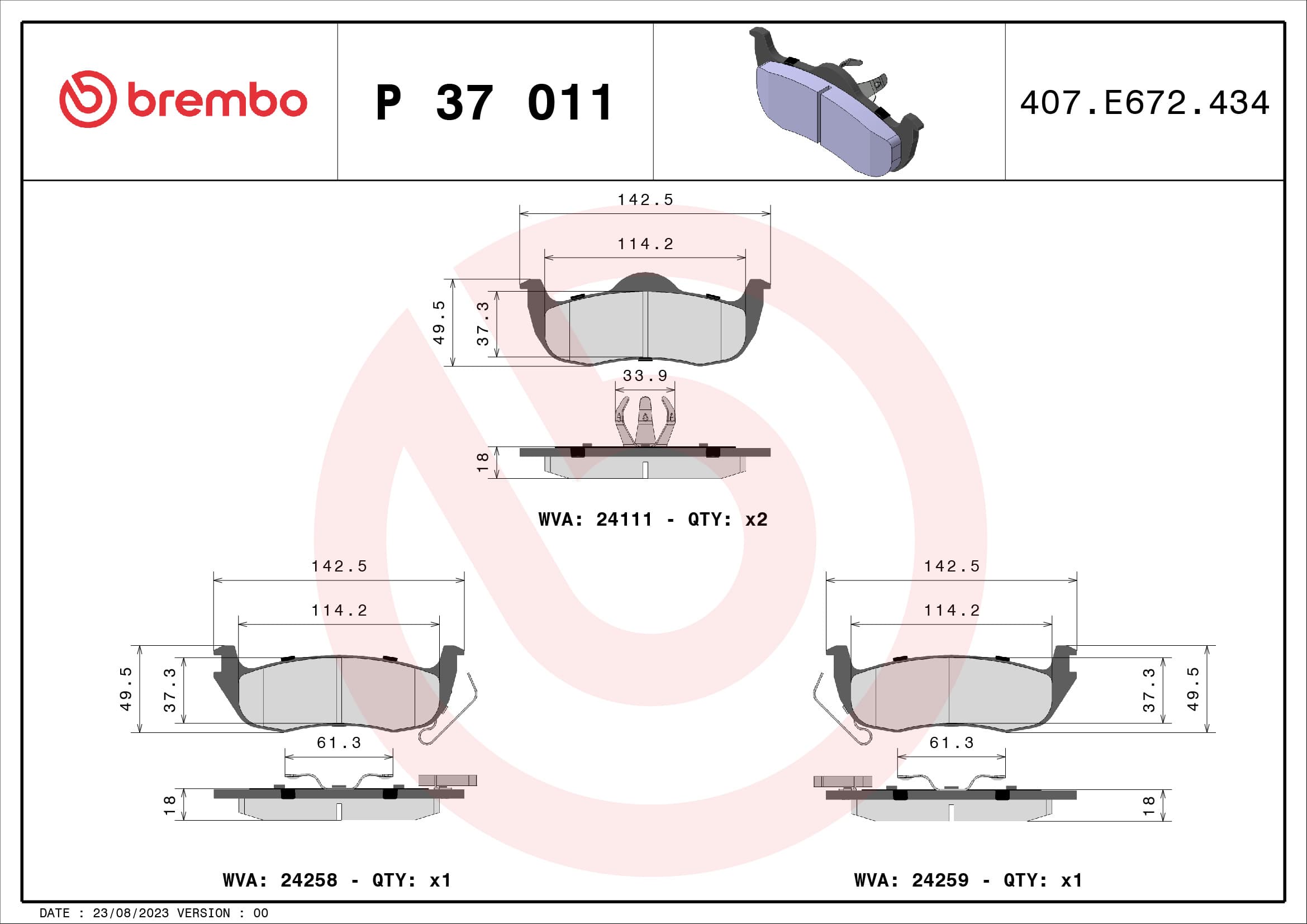Stabdžių kaladėlių komplektas — BREMBO P 37 011